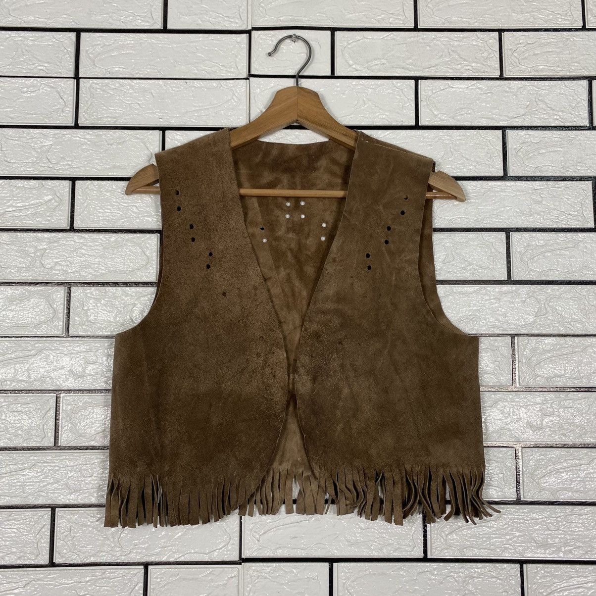 Japanese Brand Vintage Genuine Leather Vest Jacket Western Design Size US M / EU 48-50 / 2 - 2 Thumbnail