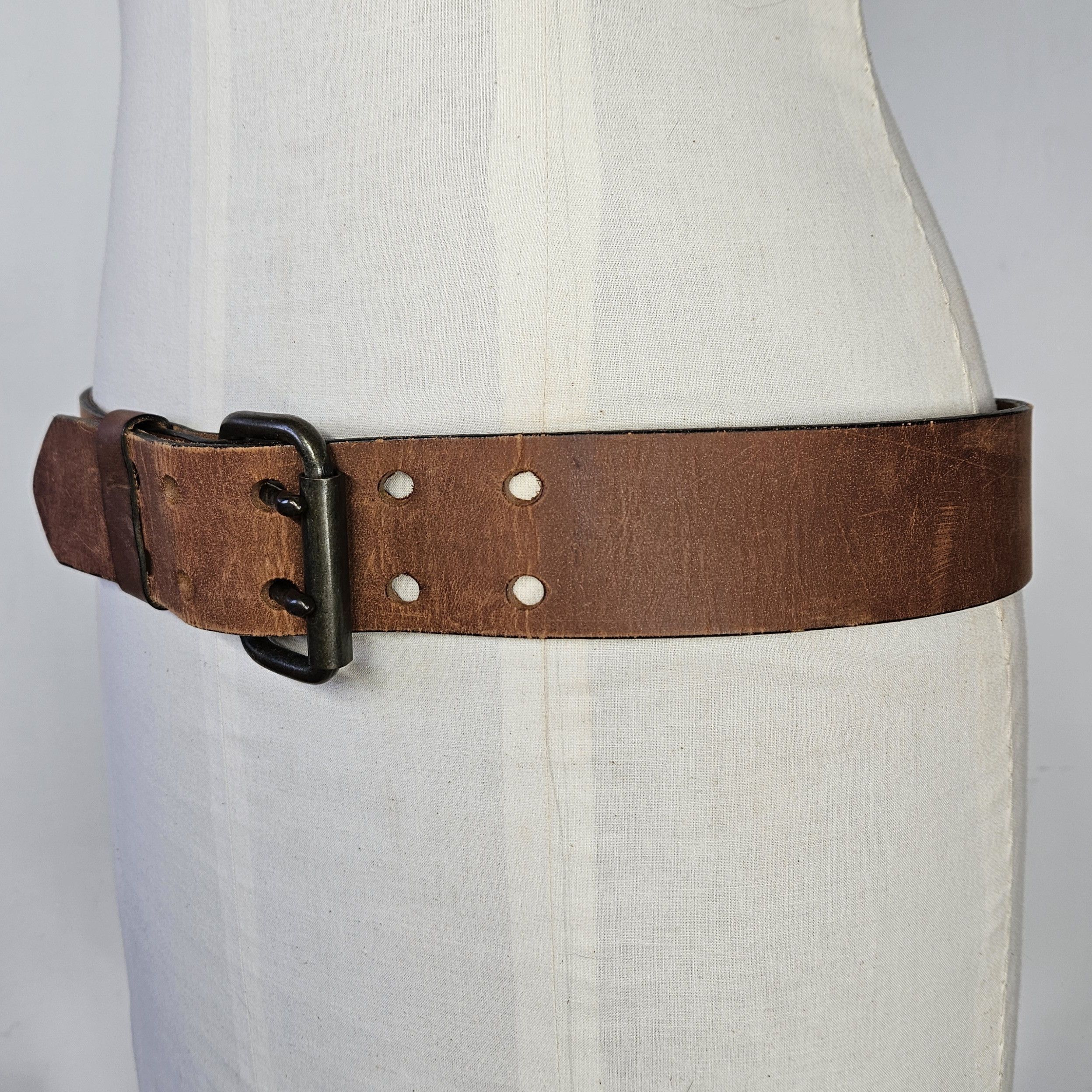 Other Belt 38-40" Heavyweight Steerhide Leather Bulky Strong Brass Size 40 - 2 Thumbnail