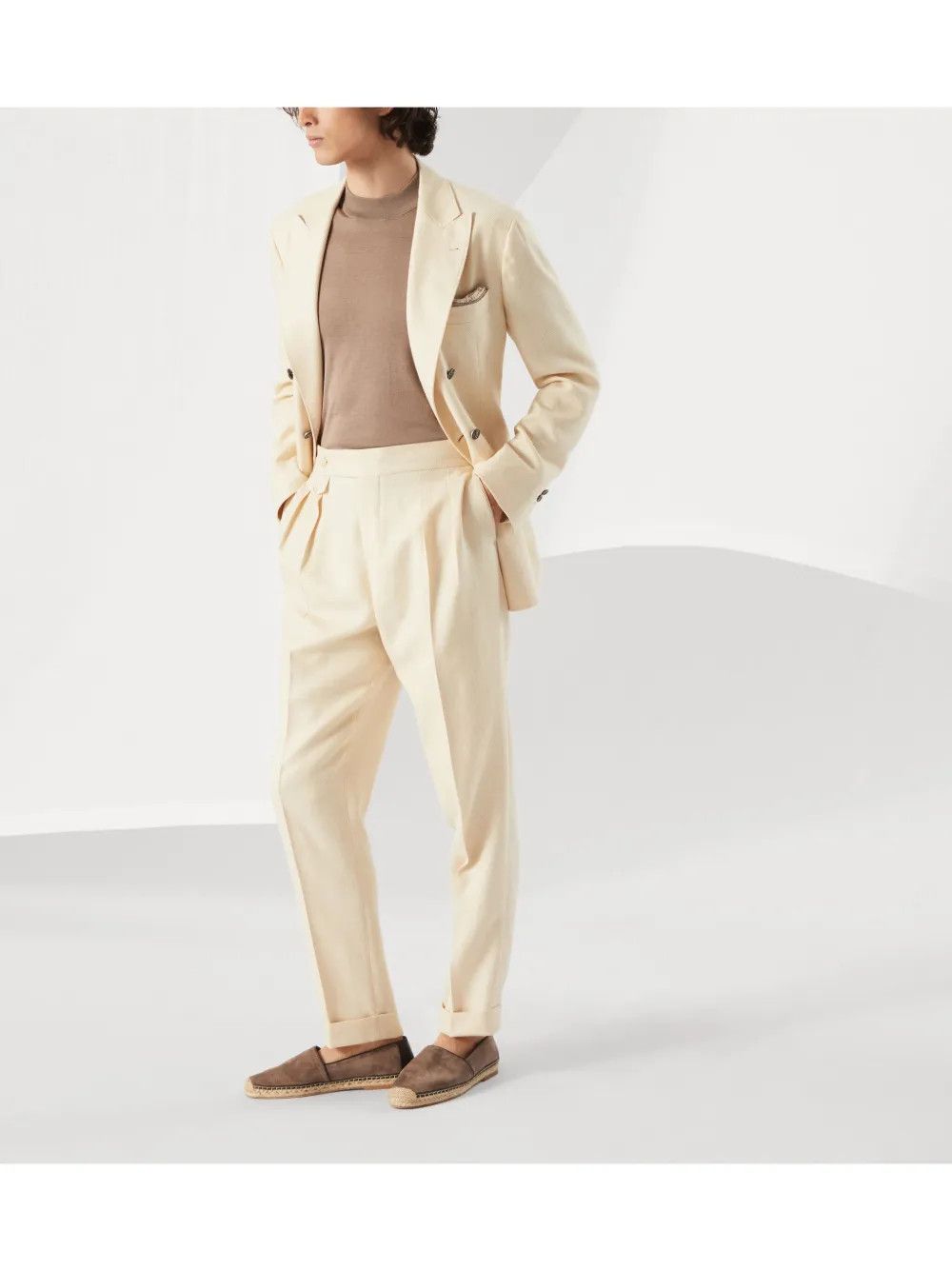 Brunello Cucinelli o1y0526 Double-breasted Blazer in Ivory Size US M / EU 48-50 / 2 - 4 Thumbnail
