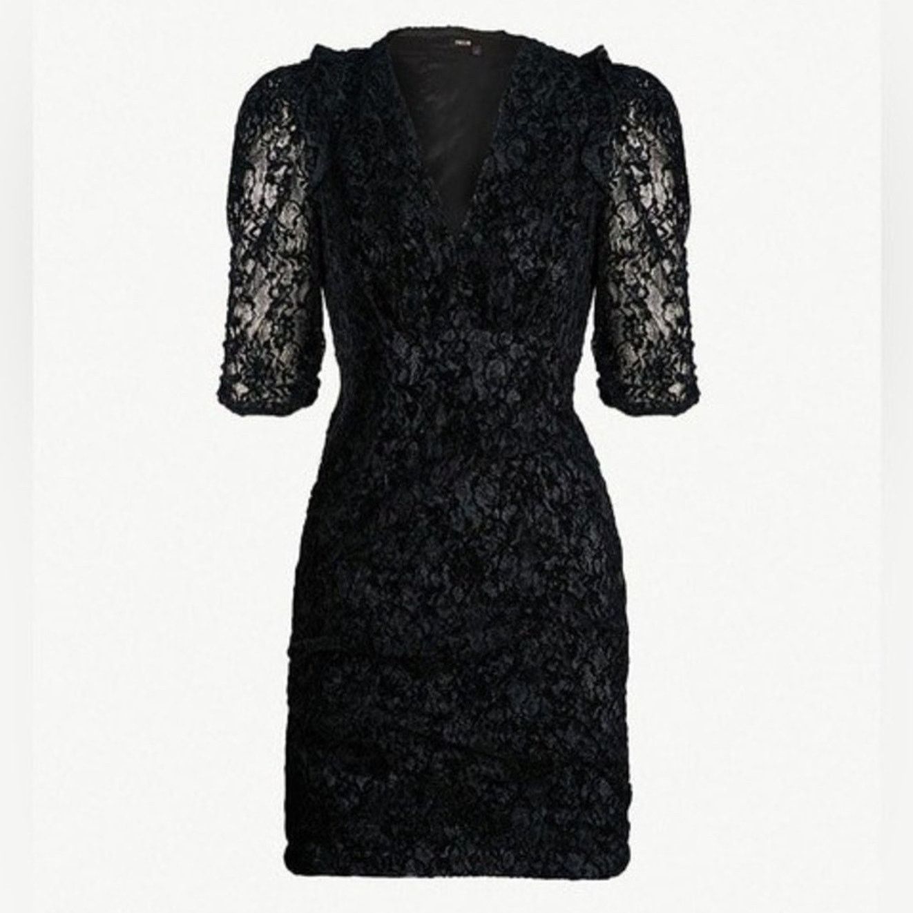Maje Maje | Rimael Black Velvet Flocked Lace Mini Dress Size 1 Size S / US 4 / IT 40 - 3 Thumbnail