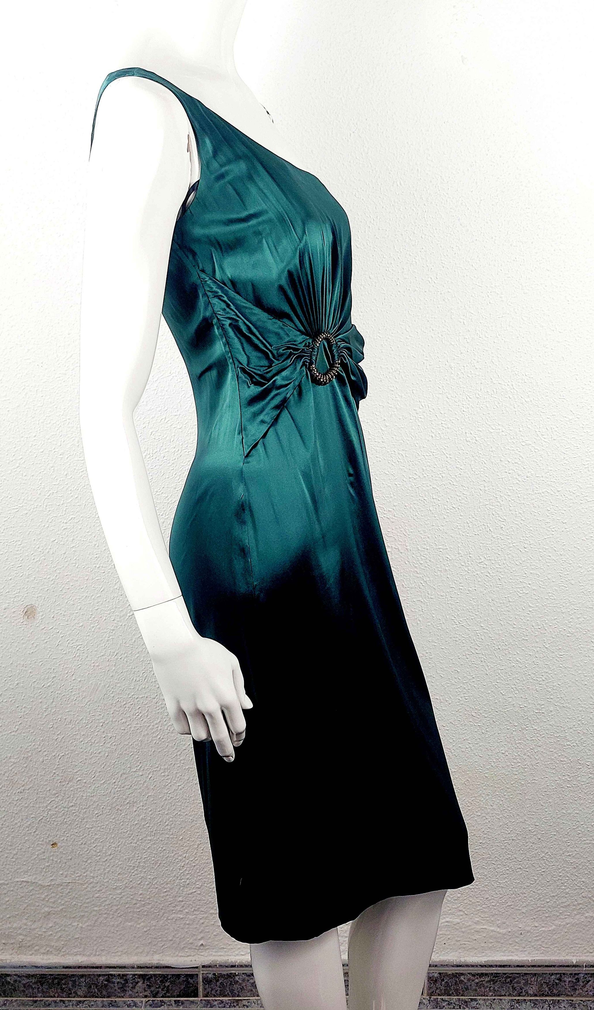 Roberto Cavalli Roberto Cavalli Green silk asymmetrical Brooch Dress Size S / US 4 / IT 40 - 6 Thumbnail