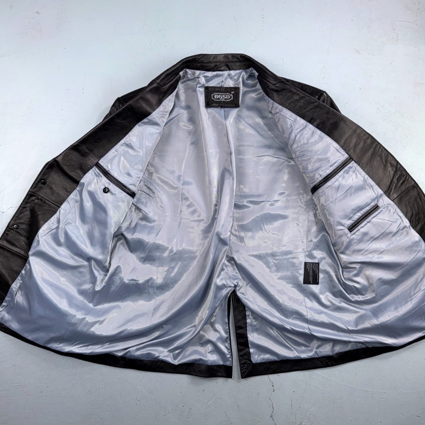 Vintage BGSD Mens Leather Jacket 2 Button Front Collared XL Black Size XL Men's Jacket Size US XL / EU 56 / 4 - 2 Thumbnail