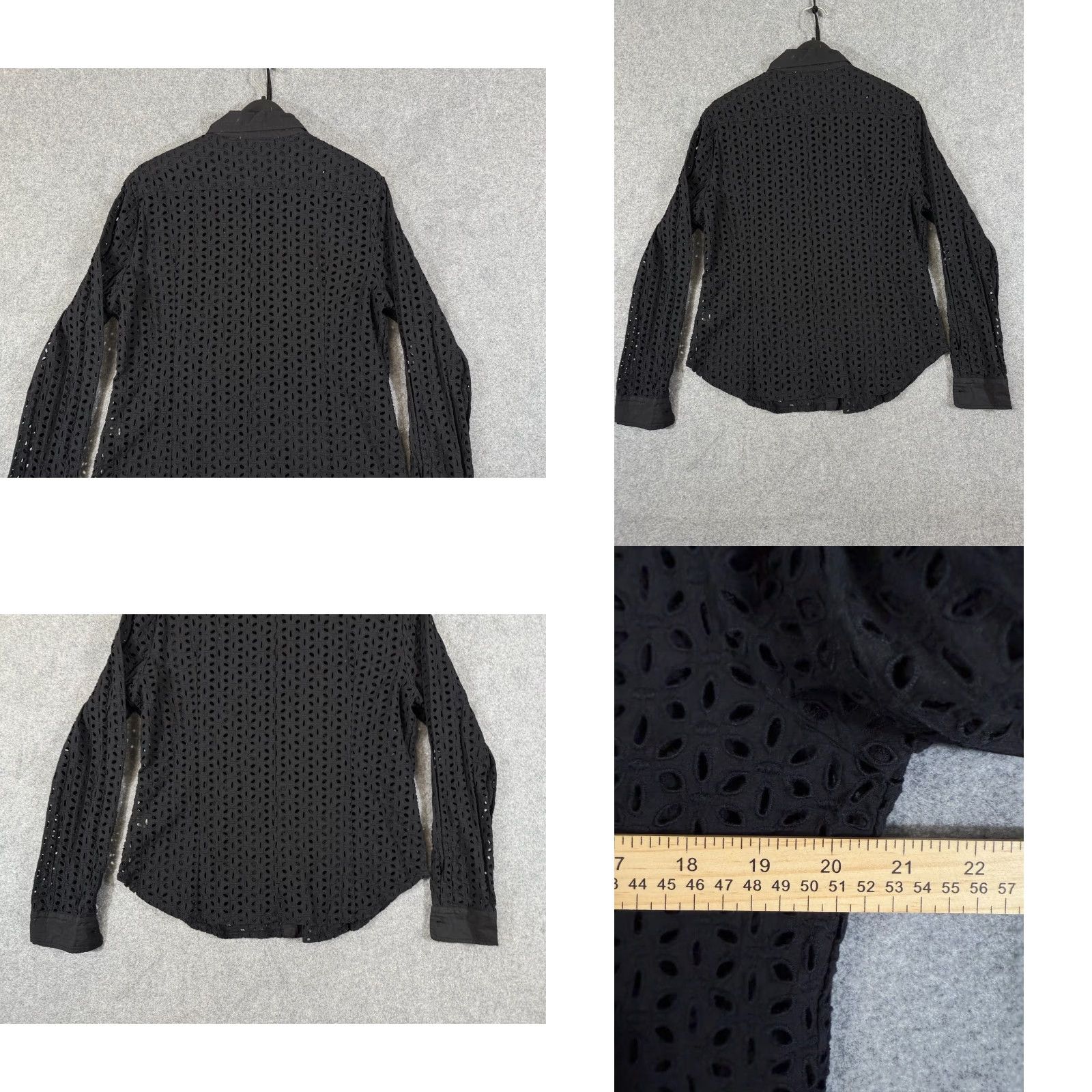 Boston Proper VINTAGE Boston Proper Lattice Shirt Womens 18 Black Cotton Button Up Eyelet Embroidered Long Sleeve Size XXL / US 16-18 / IT 52-54 - 8 Thumbnail