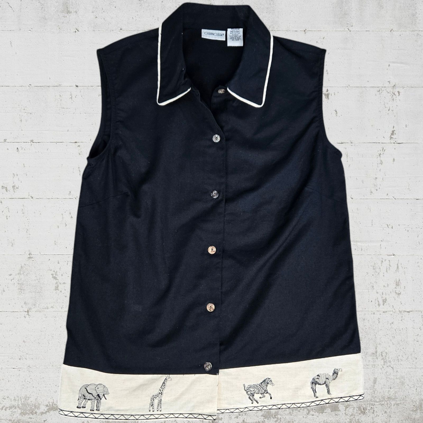 Cabin Creek Vintage Black Safari Sleeveless Button Up Size Medium Size M / US 6-8 / IT 42-44 - 2 Thumbnail