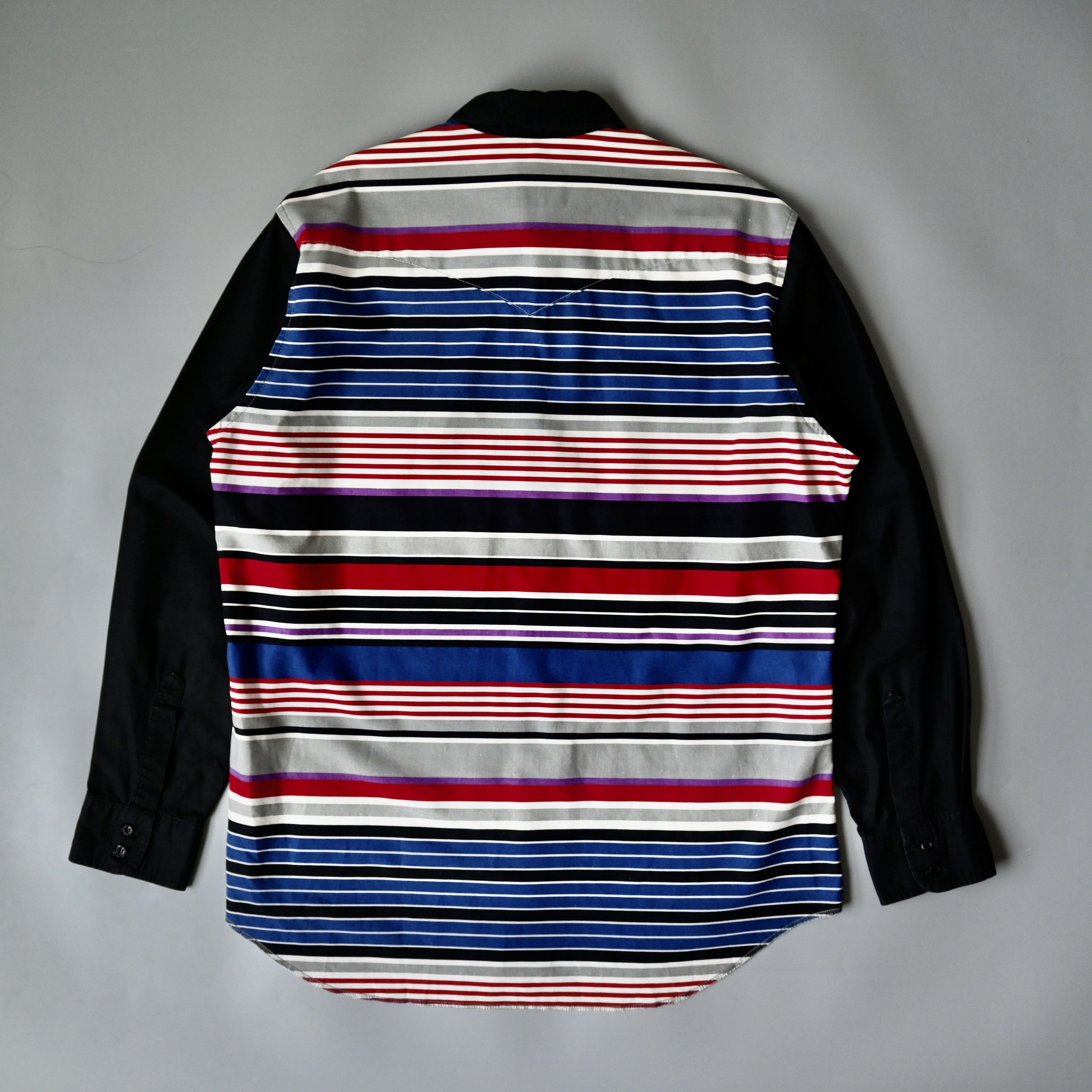 Vintage 90s Wrangler black x multi horizontal stripes western shirt Size US L / EU 52-54 / 3 - 2 Thumbnail