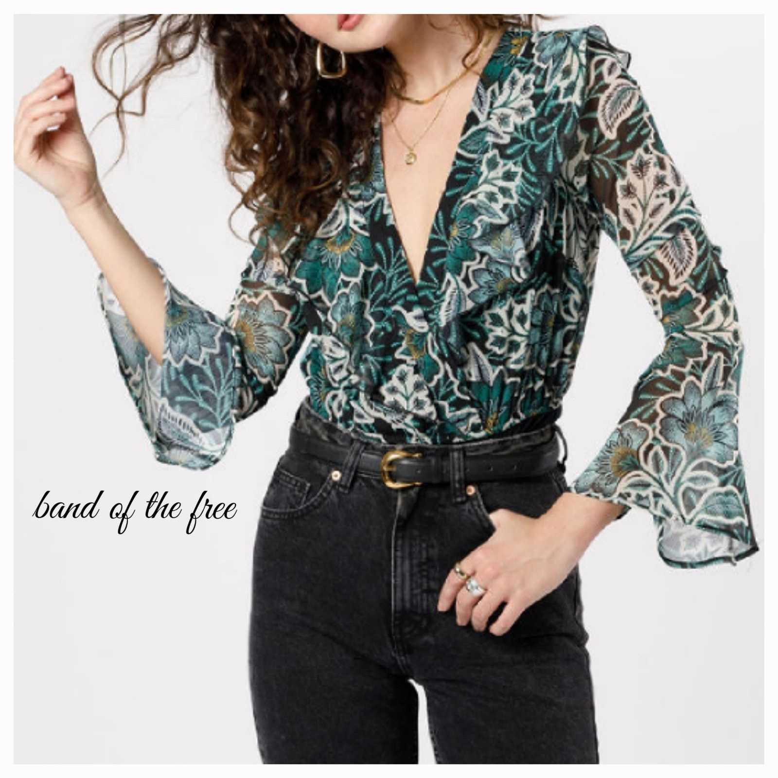 Other Band of the Free Bonnie Emerald Floral Bodysuit S NWT Size S / US 4 / IT 40 - 1 Thumbnail