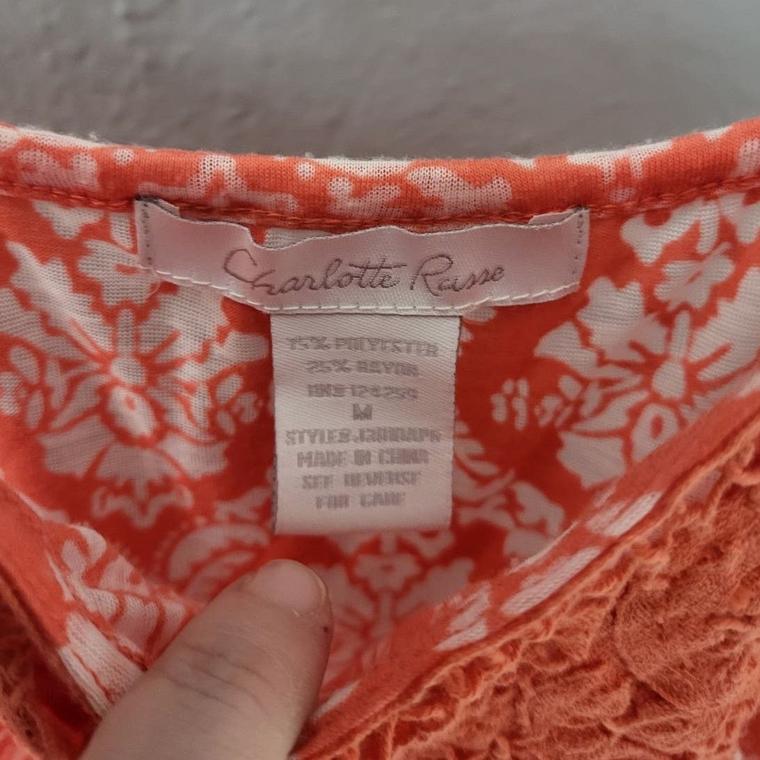 Other Charlotte Russe Coral & White Smocked Waist Tank Top -Medium Size M / US 6-8 / IT 42-44 - 3 Thumbnail