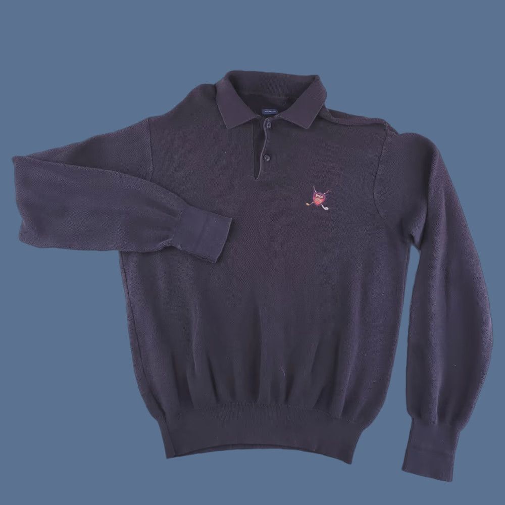 Polo Ralph Lauren VINTAGE Polo Ralph Lauren Sweater Mens XL Black Crest Collared Pullover Size US XL / EU 56 / 4 - 1 Thumbnail