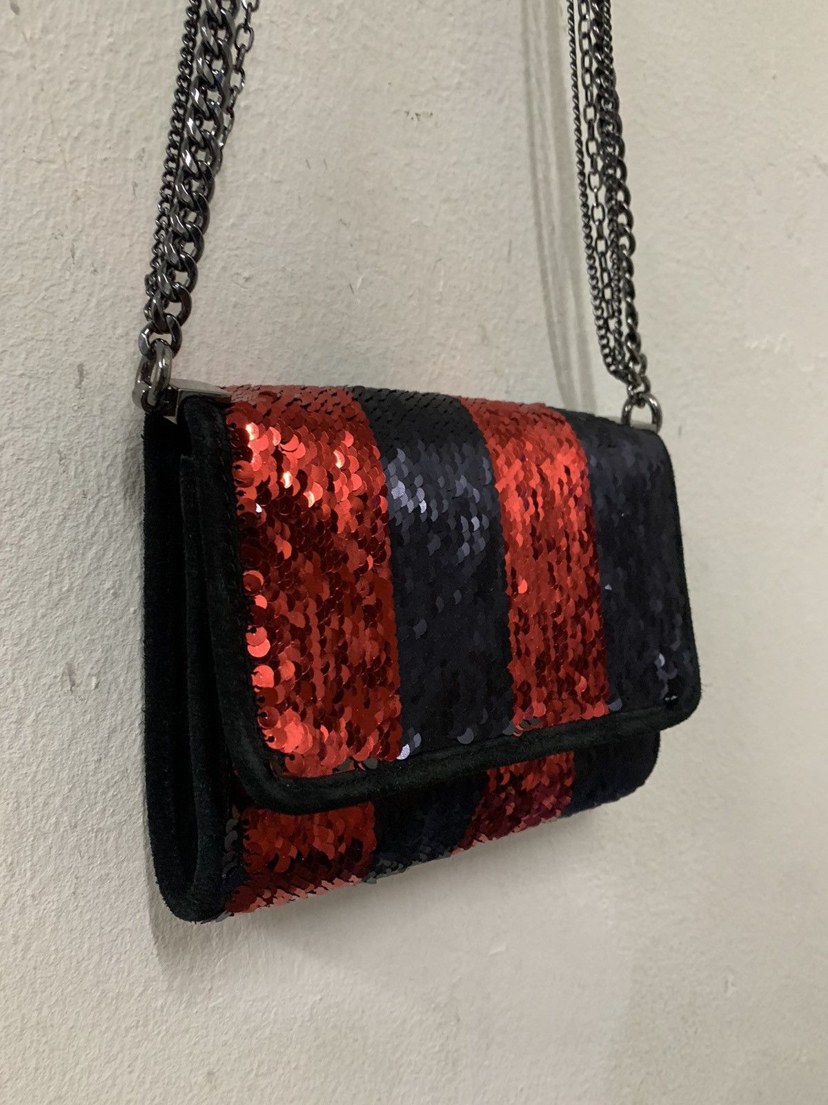 Zara ZARA Leather Striped Reversible Sequin Crossbody Bag Chain Size ONE SIZE - 3 Thumbnail