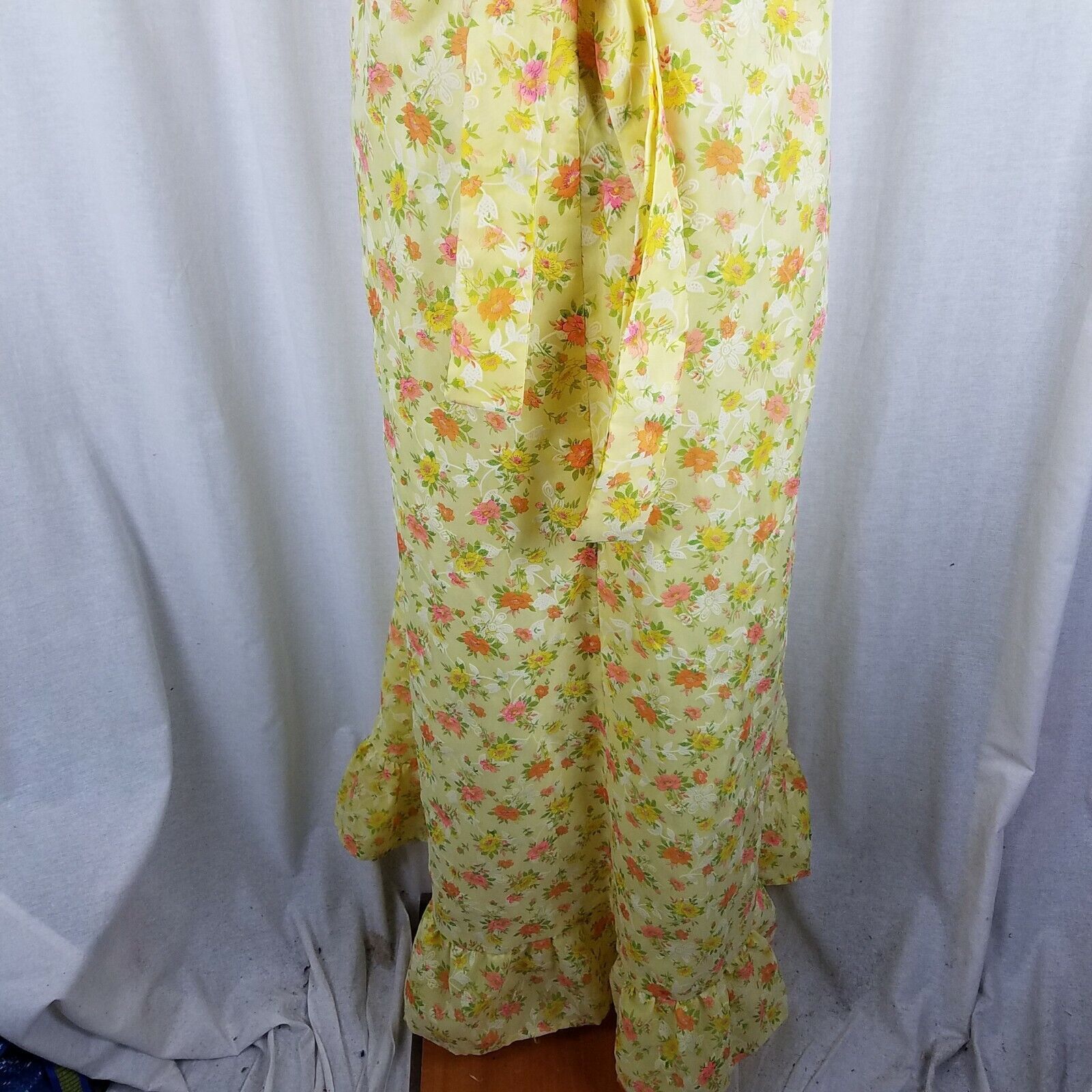 Handmade Vtg Flocked Floral Maxi Prairie Dress Long Ruffled SS M L Size M / US 6-8 / IT 42-44 - 7 Thumbnail