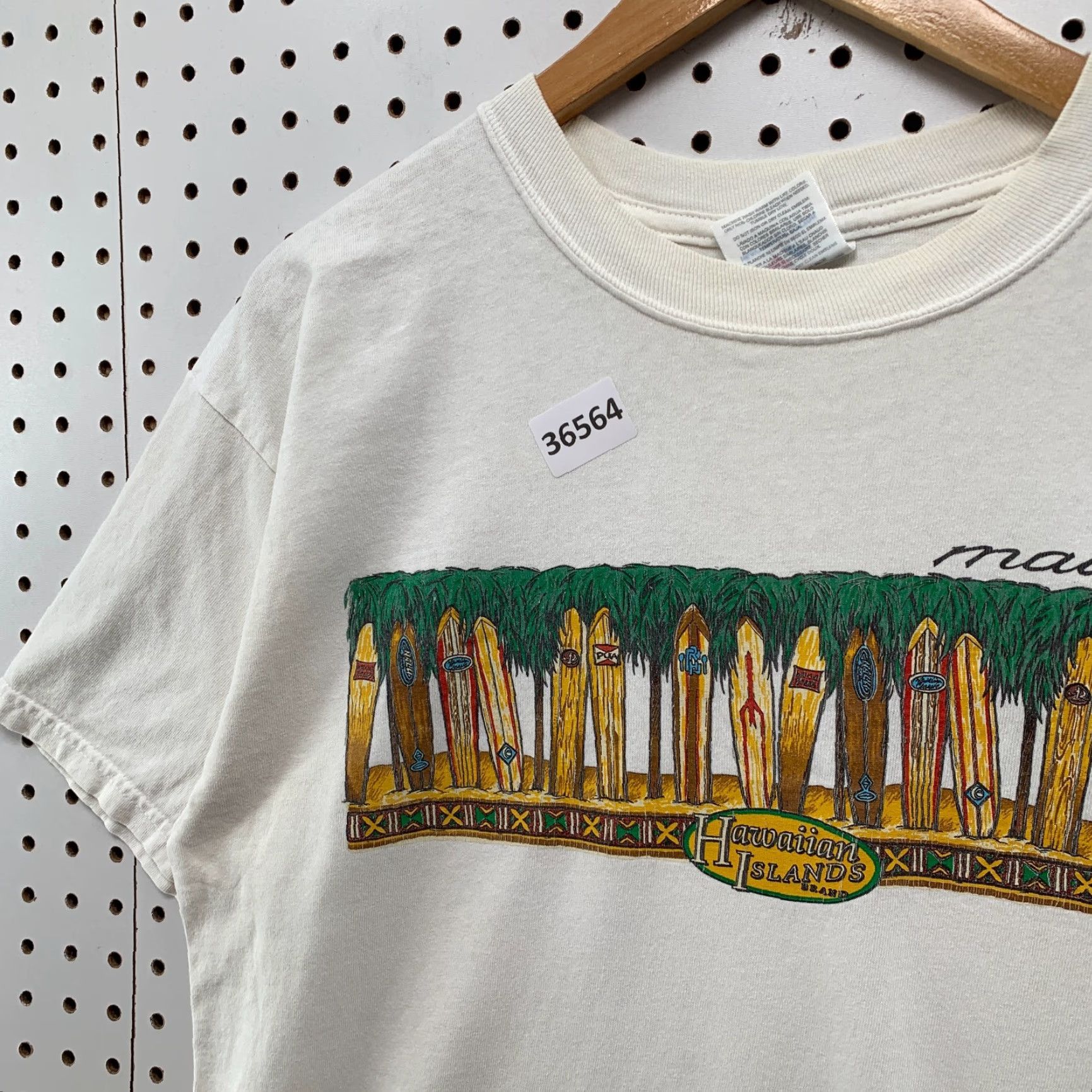 Jerzees VTG Maui Hawaiian Island Brand Shirt Adult Large White Surf Board Graphic Men L Graphic Print 80s 90s Surf Mens Size US L / EU 52-54 / 3 - 6 Thumbnail