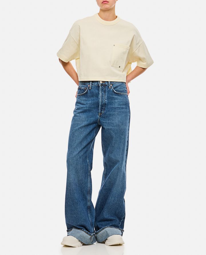 Bottega Veneta o1n1vont0625 Jersey Cropped T-Shirt With V Pocket in Beige Size XS / US 0-2 / IT 36-38 - 2 Thumbnail