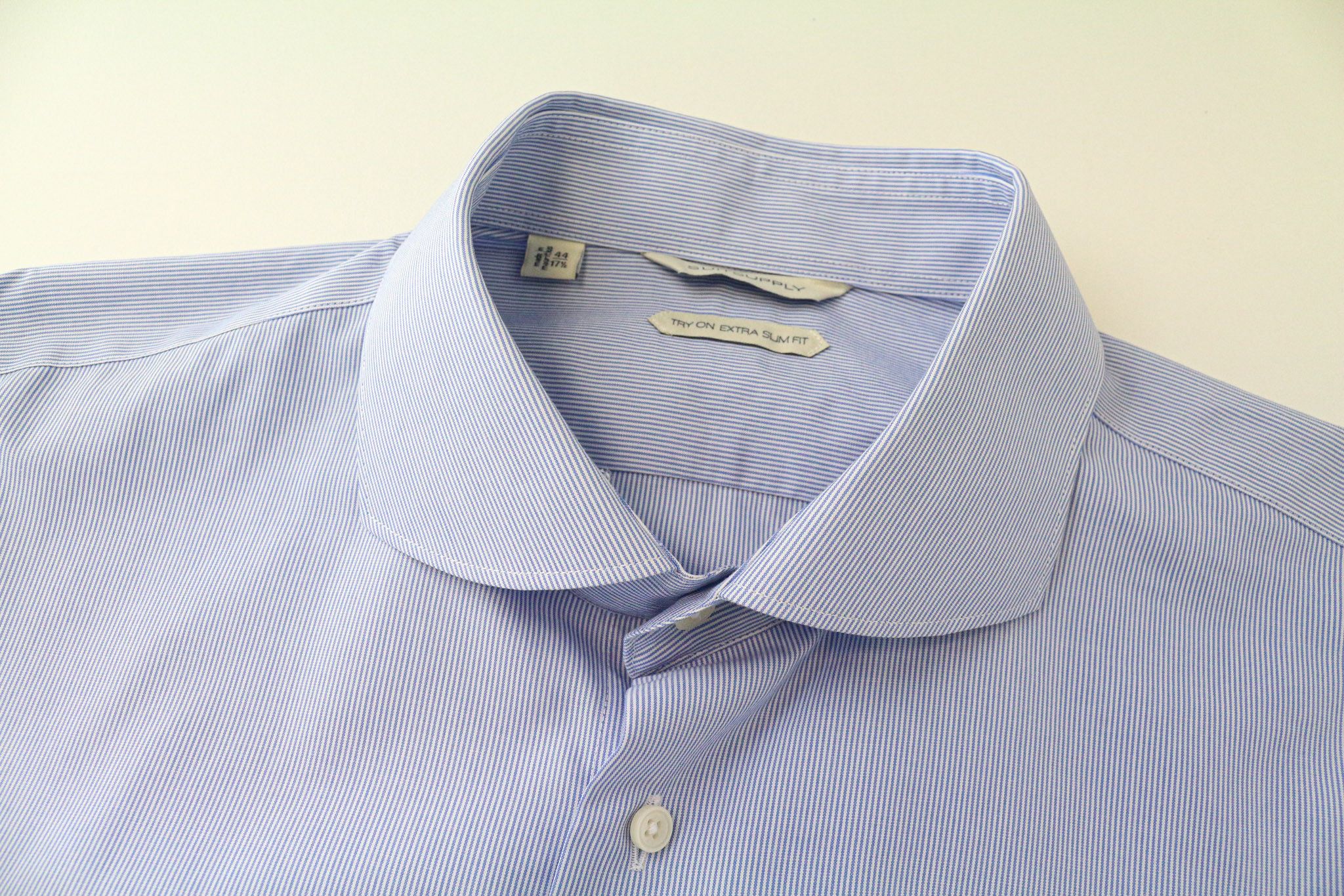 Suitsupply 44/17 1/2 Extra Slim Blue Cotton Stripe Shirt 75535 Size US L / EU 52-54 / 3 - 3 Thumbnail