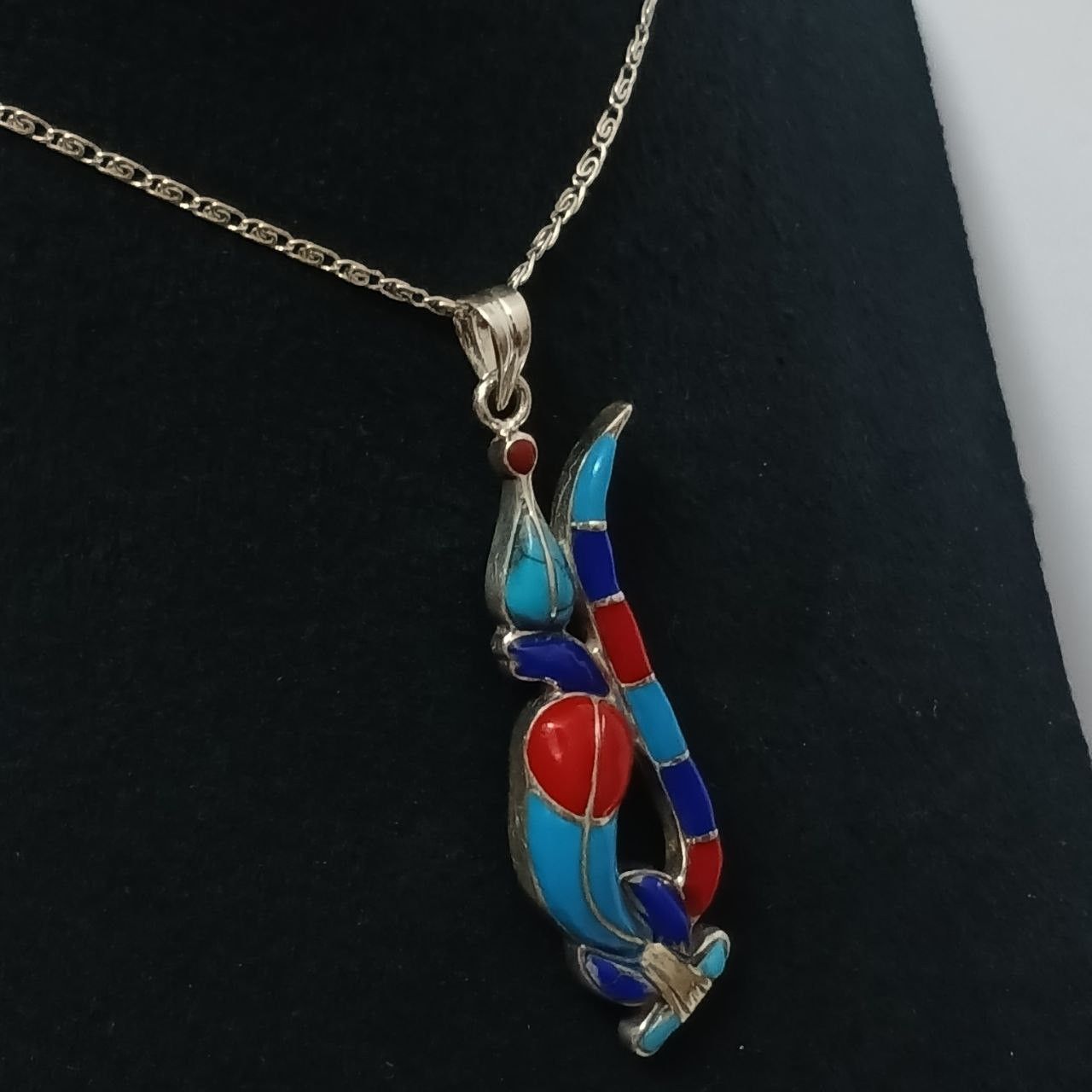 Sterling Silver Egyptian Cobra Pendant – 925 Silver, Stone Inlaid, Pharaonic Size ONE SIZE - 2 Thumbnail