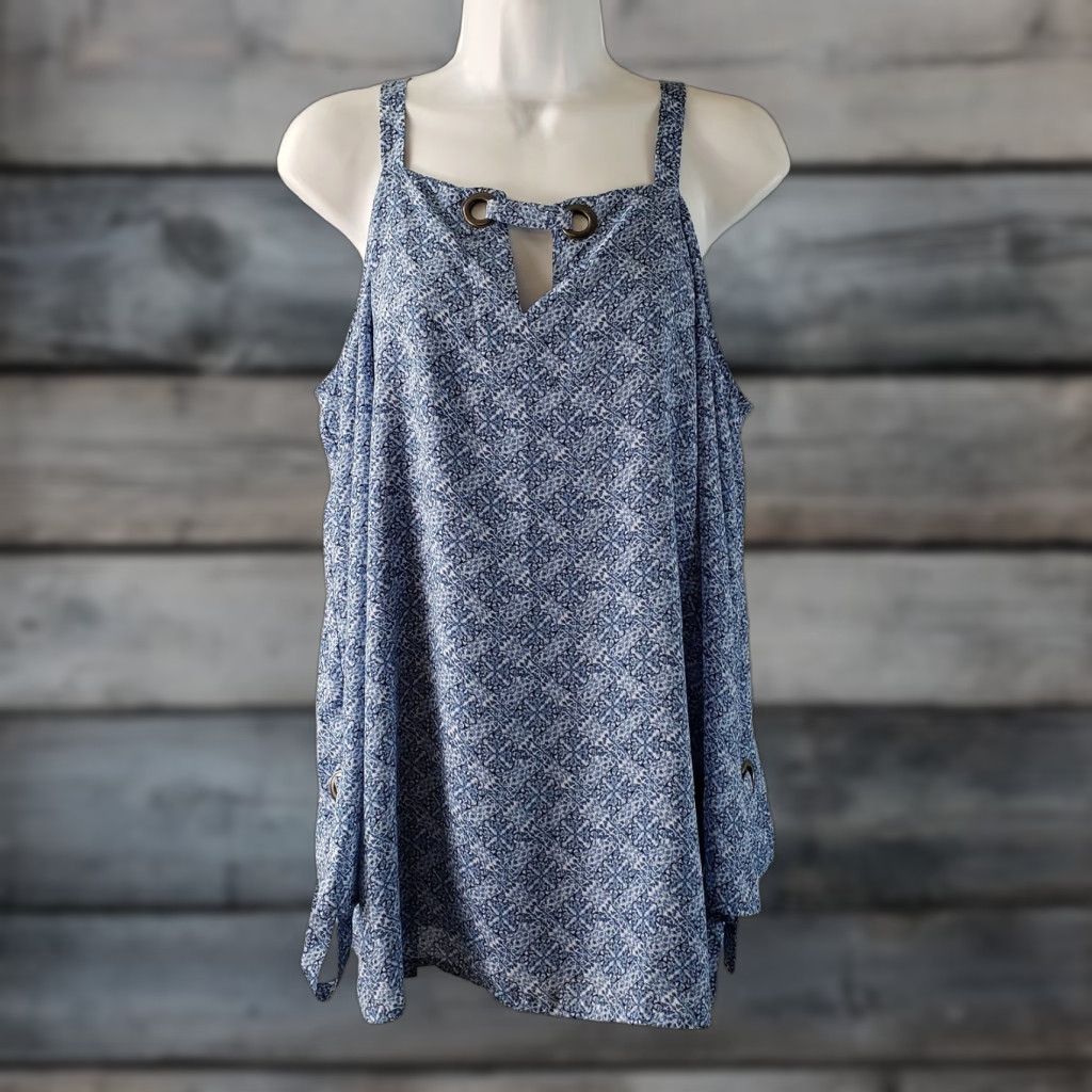 Vintage Laurie Felt Womens Blouse Size S Blue White Cold Shoulder Side Ties Shirt Size S / US 4 / IT 40 - 1 Thumbnail