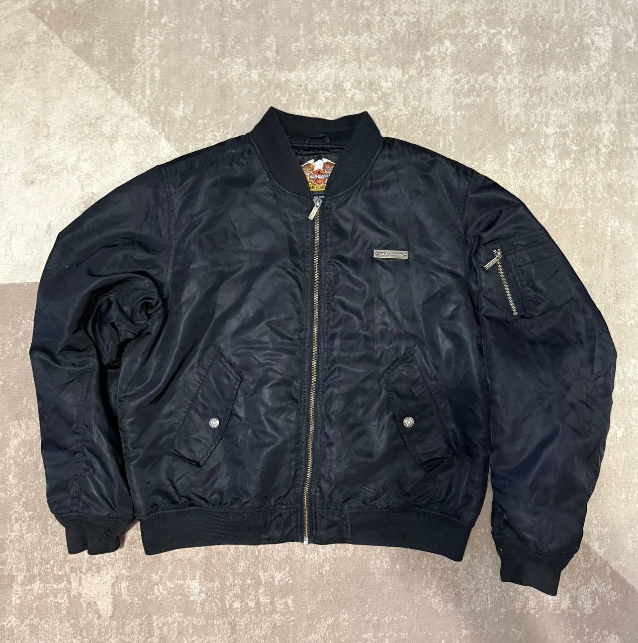 Harley Davidson VTG Harley Davidson Bomber Satin Jacket Quilted Black Nylon Size US XL / EU 56 / 4 - 2 Thumbnail