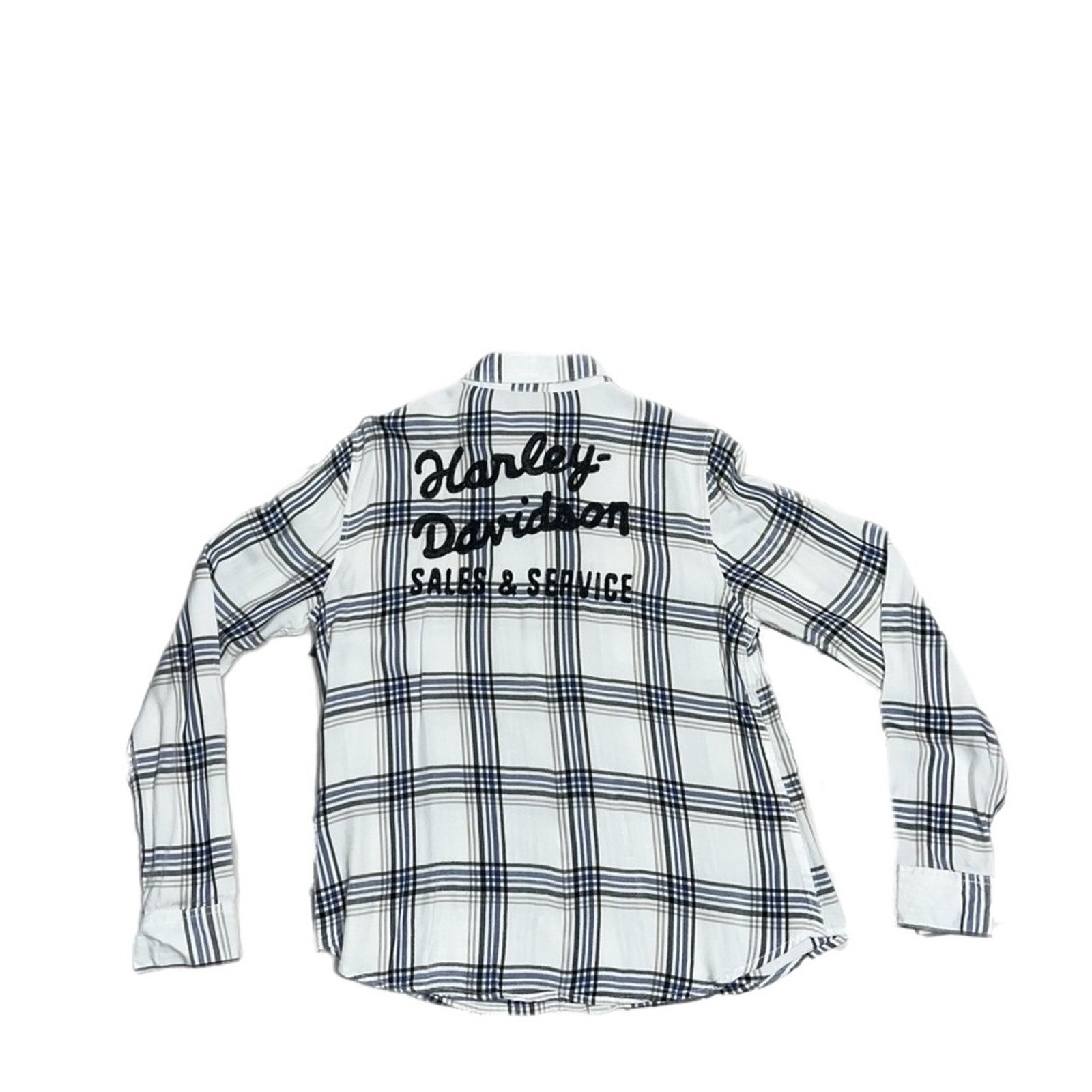 Harley Davidson Harley-Davidson Plaid White/Blue Long Sleeve Button-Up Size XL / US 12-14 / IT 48-50 - 2 Thumbnail