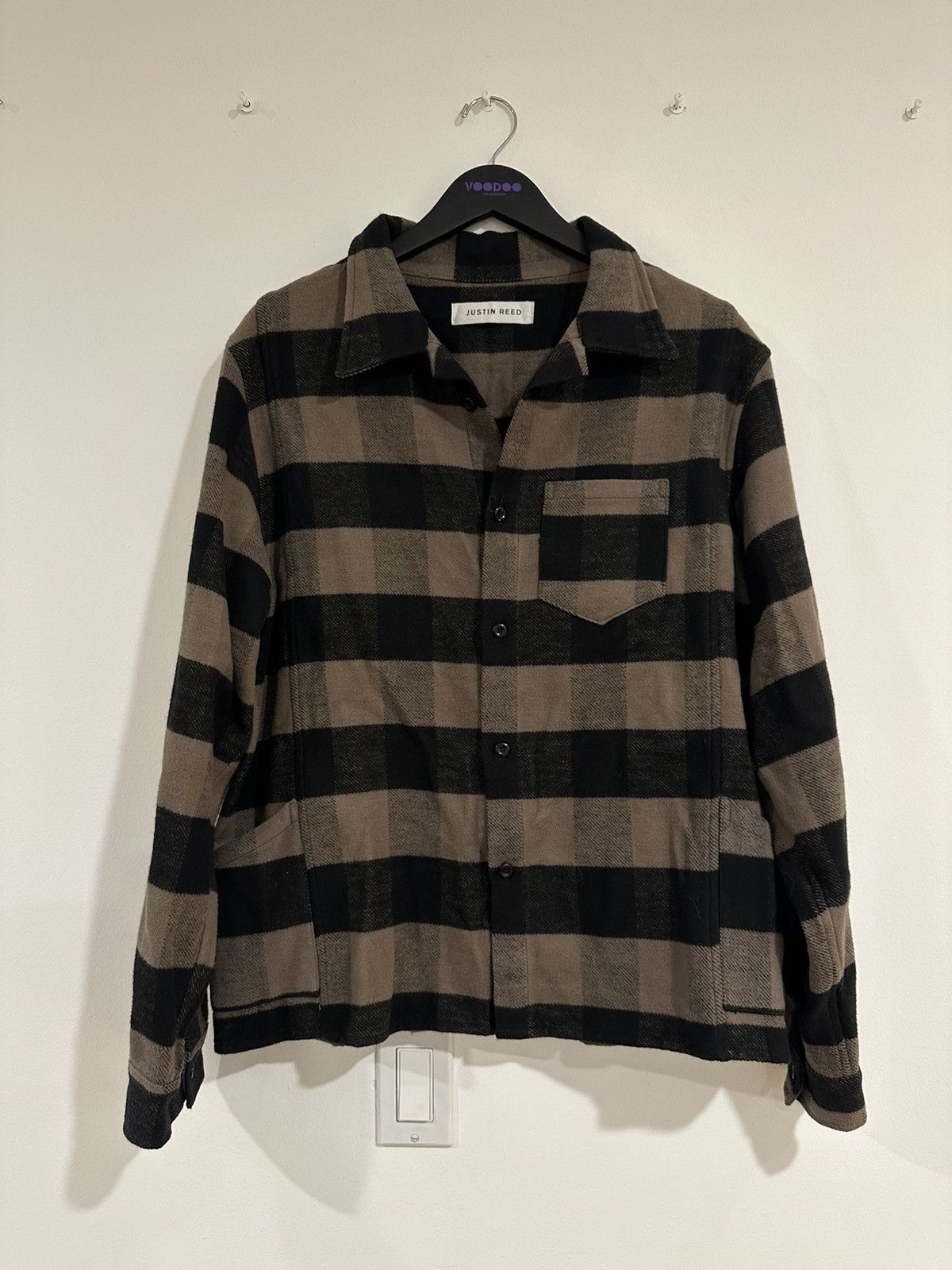 image of Vintage Justin Reed Flannel Over Shirt in Olive, Men's (Size XL)