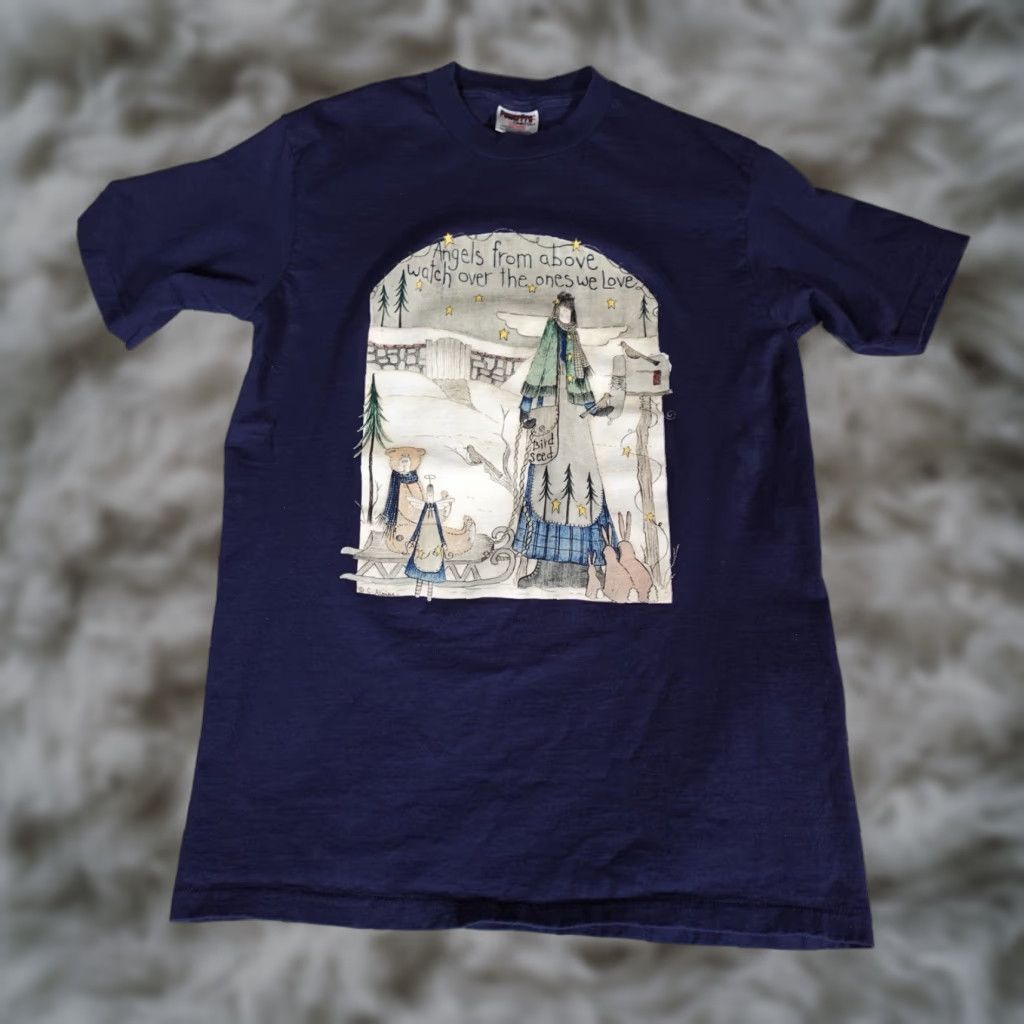 Vintage VINTAGE Angels From Above Doodle Art Cotton T-Shirt Men Medium Slim Fit 90s Blue Graphic Print Size US M / EU 48-50 / 2 - 1 Thumbnail