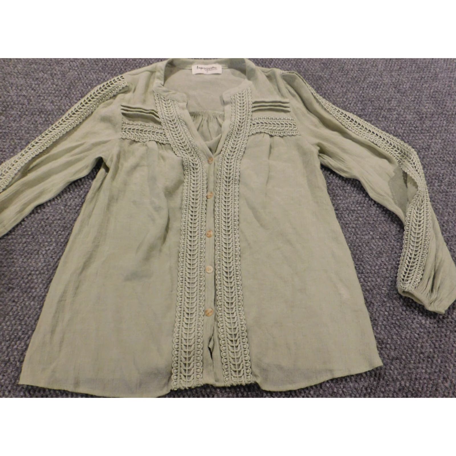 Vintage Impressions Blouse Womens Small Green Crew Neck Pullover Long Sleeve Button Top Casual Shirt Size S / US 4 / IT 40 - 4 Thumbnail