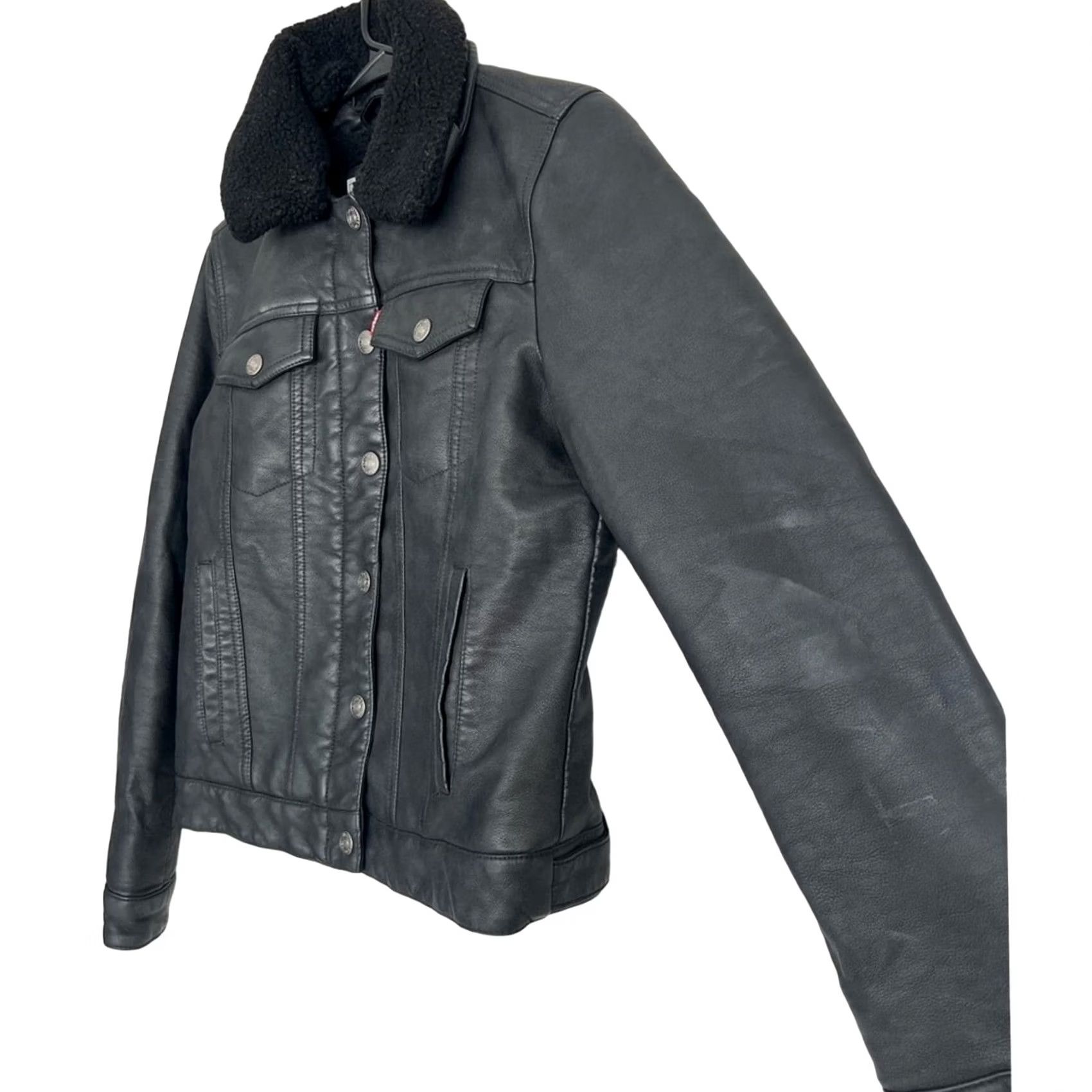 Levi's VINTAGE Levi’s Sherpa Full Zip Button Jacket Black Womens SZ Small Faux Leather QUALITY Size S / US 4 / IT 40 - 3 Thumbnail