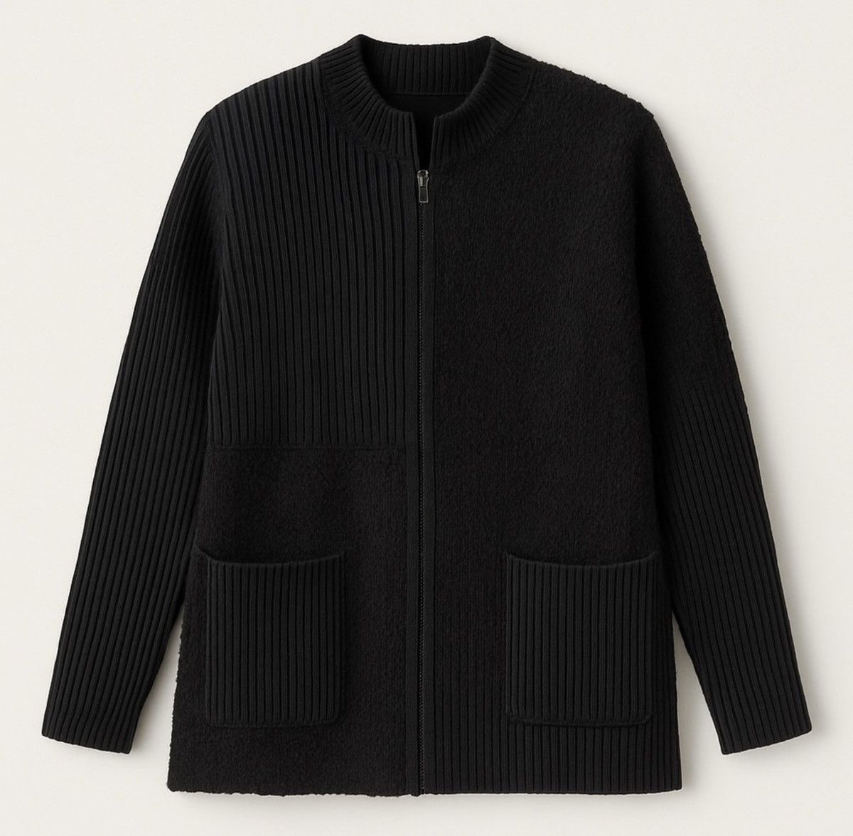 Chicos Vtg 90s Chico’s Design Rib Bouclé Knit Zip Jacket Black (XL) Size XL / US 12-14 / IT 48-50 - 1 Thumbnail