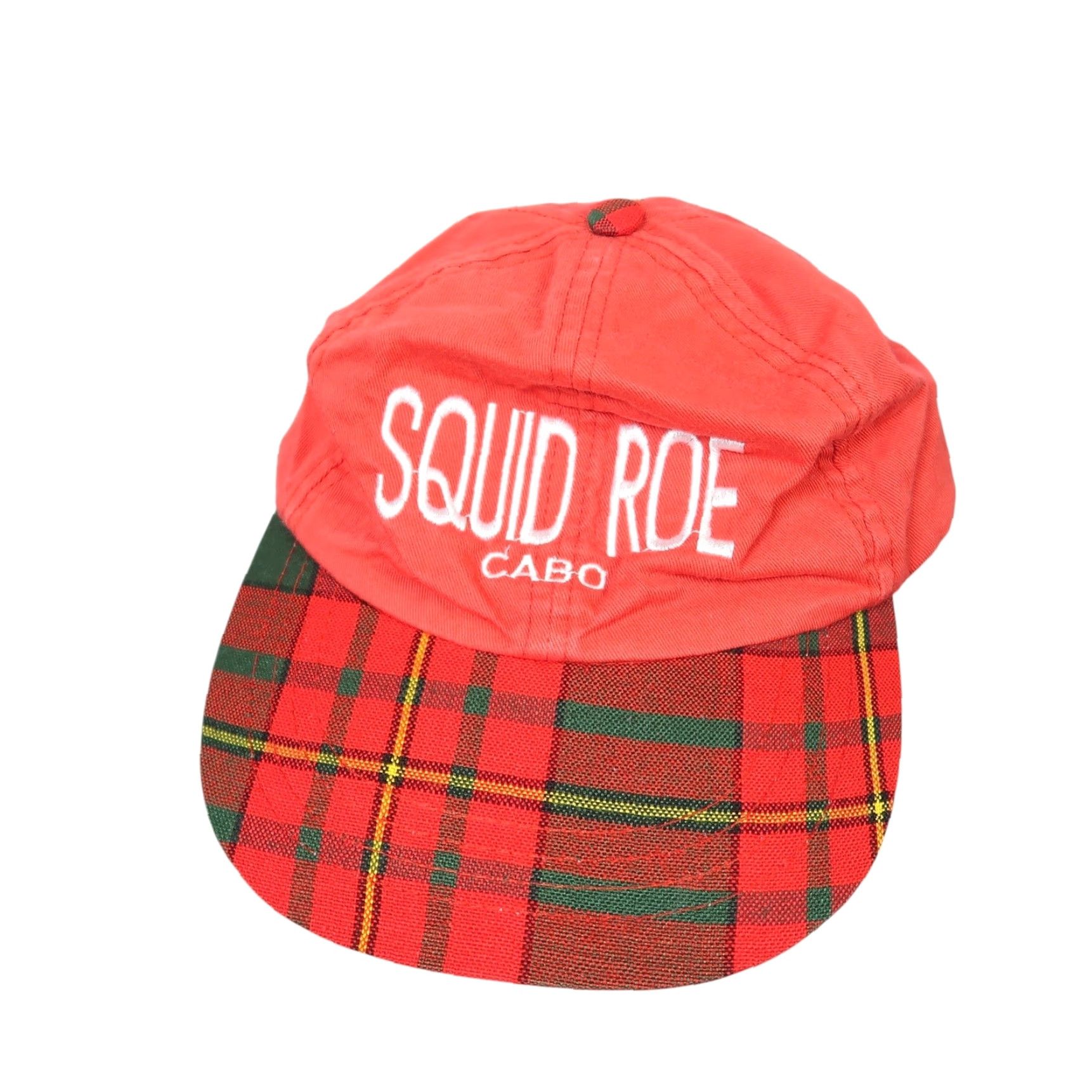 Vintage VINTAGE Carlos 'N Charlie's Squid Roe Cabo red plaid baseball cap hat Mens One Size Red Baseball Cap Size ONE SIZE - 3 Thumbnail
