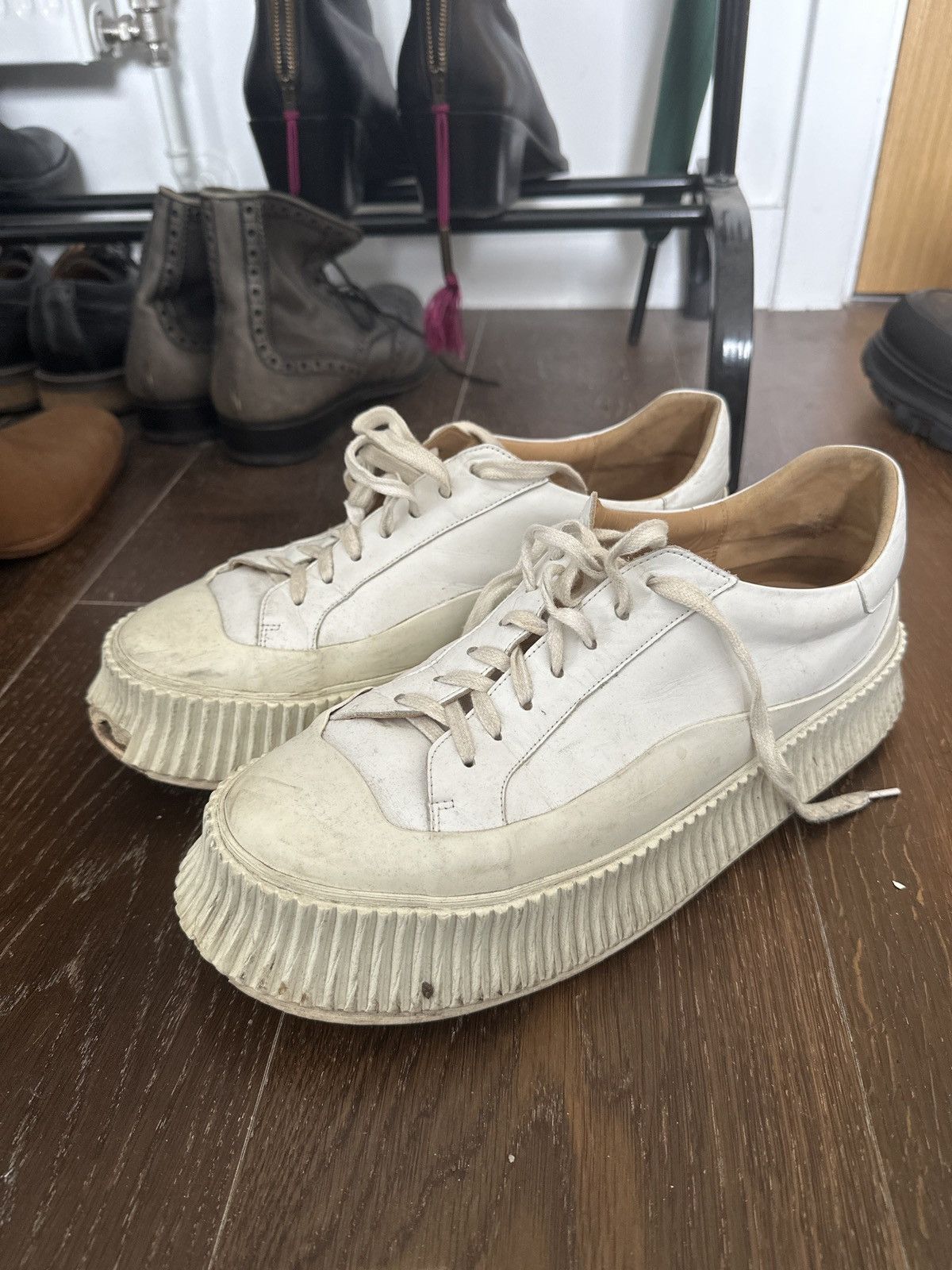 Jil Sander Leather Sneakers Vulcanized Rubber Sole Shoes in White, Men's (Size 11)