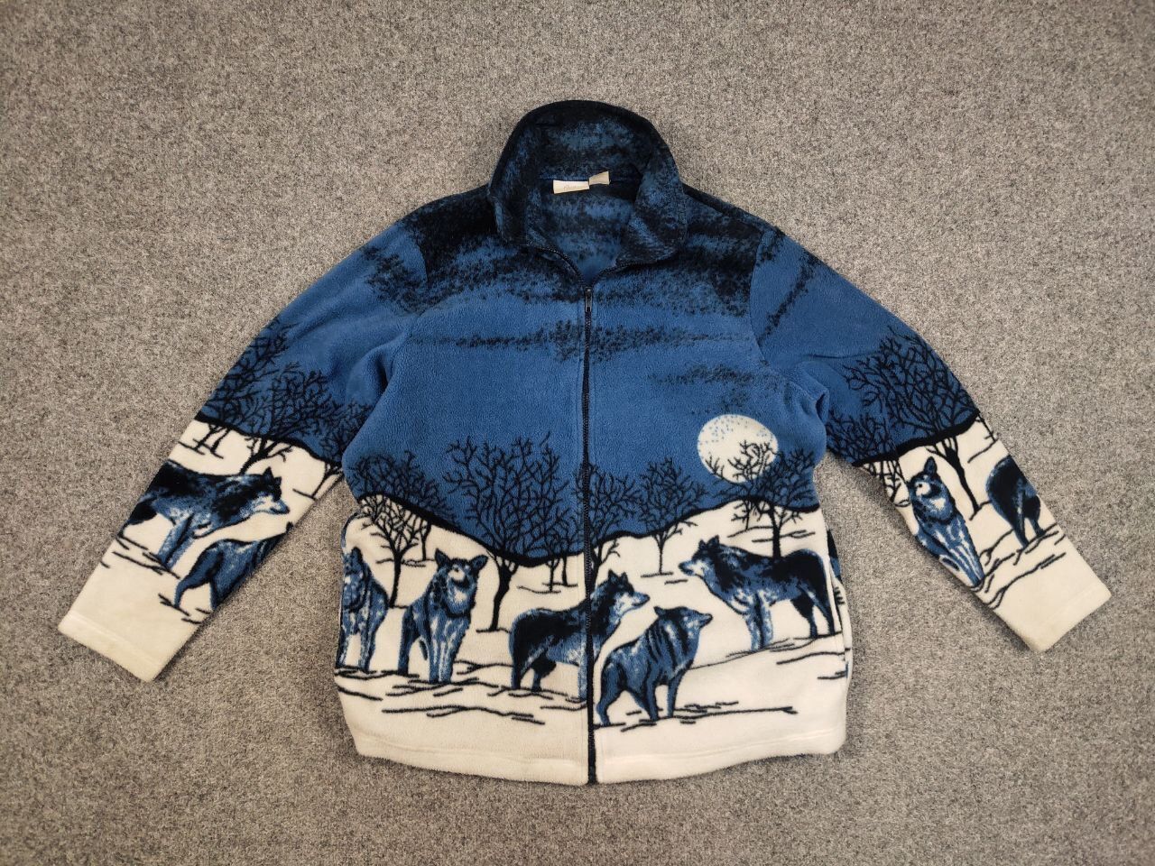 Japanese Brand 💙 Vintage 90's Fleece Zip Jacket Over Art Winter Wolf Hype Size US S / EU 44-46 / 1 - 12 Thumbnail
