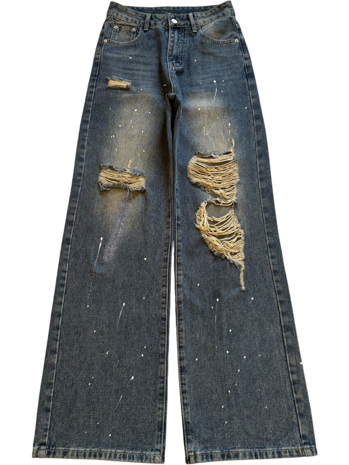 Japanese Brand Vintage Japanese Brand Painted Splattered Ripped Baggy Jeans Size 26" / US 2 / IT 38 - 1 Thumbnail