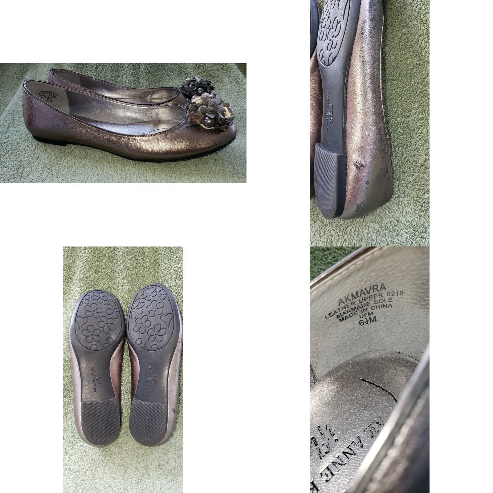 Anne Klein Anne Klein Women's Flats Size 6.5M Ballet Flats Silver Gathered Floral Accent Upfront Marva Size US 5 / IT 35 - 8 Thumbnail