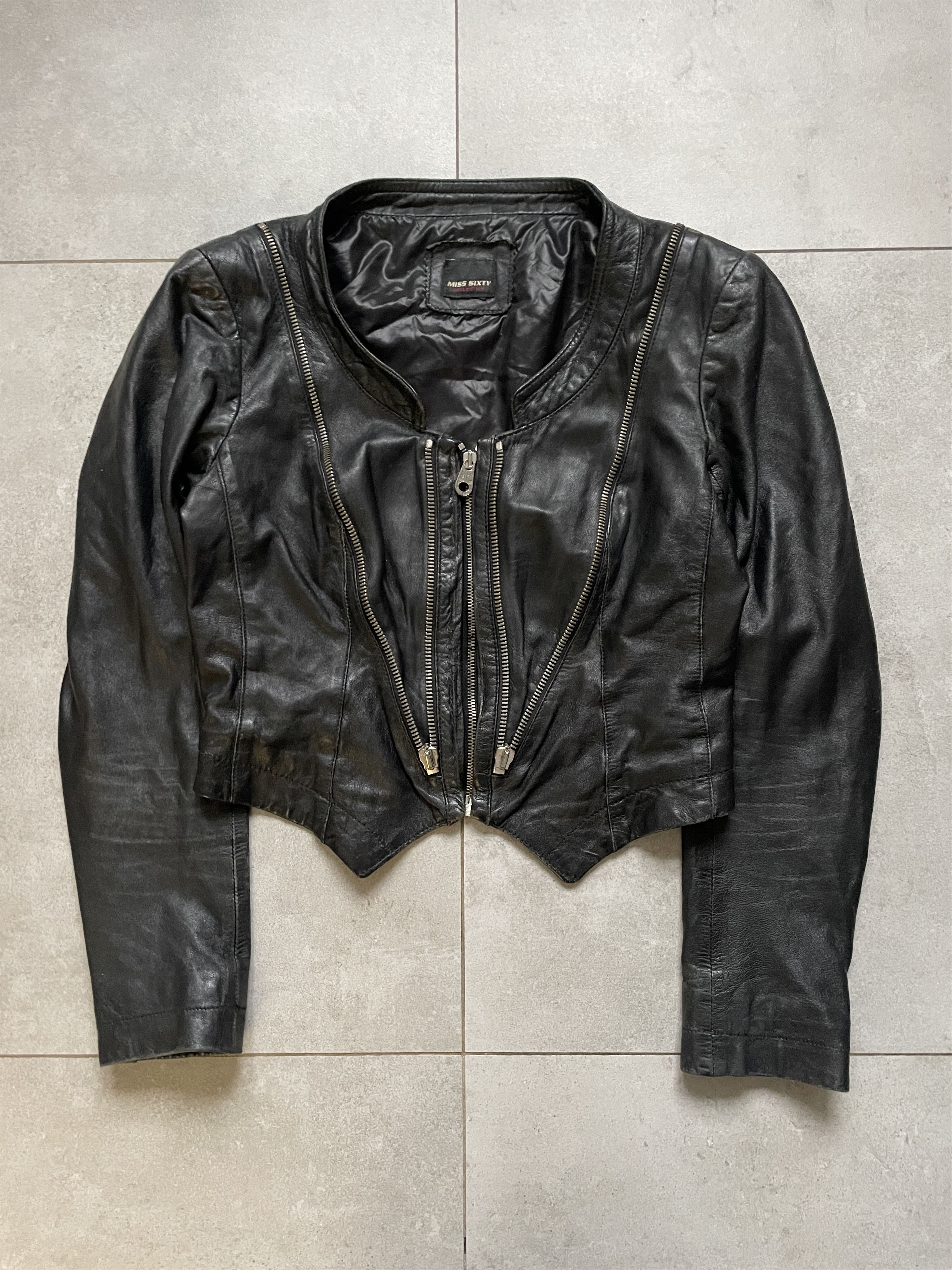 Miss Sixty RICK OWENS TYPE CROPPED SLIM FIT TRIPLE ZIP LEATHER JACKET Size S / US 4 / IT 40 - 4 Thumbnail