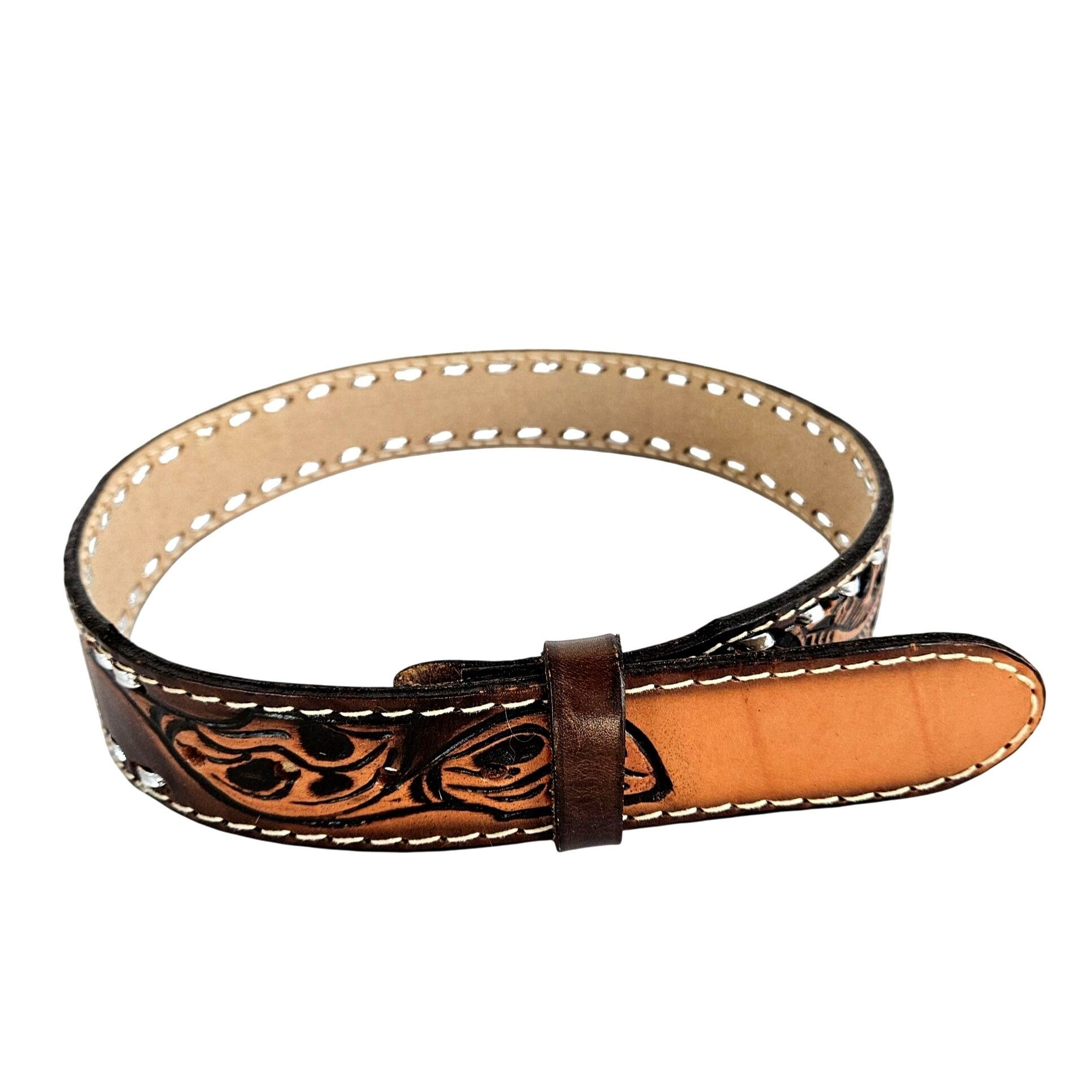 Handmade Vintage Tooled Leather Western Belt Cheryl USA 26 - 29 Waist Size ONE SIZE - 4 Thumbnail