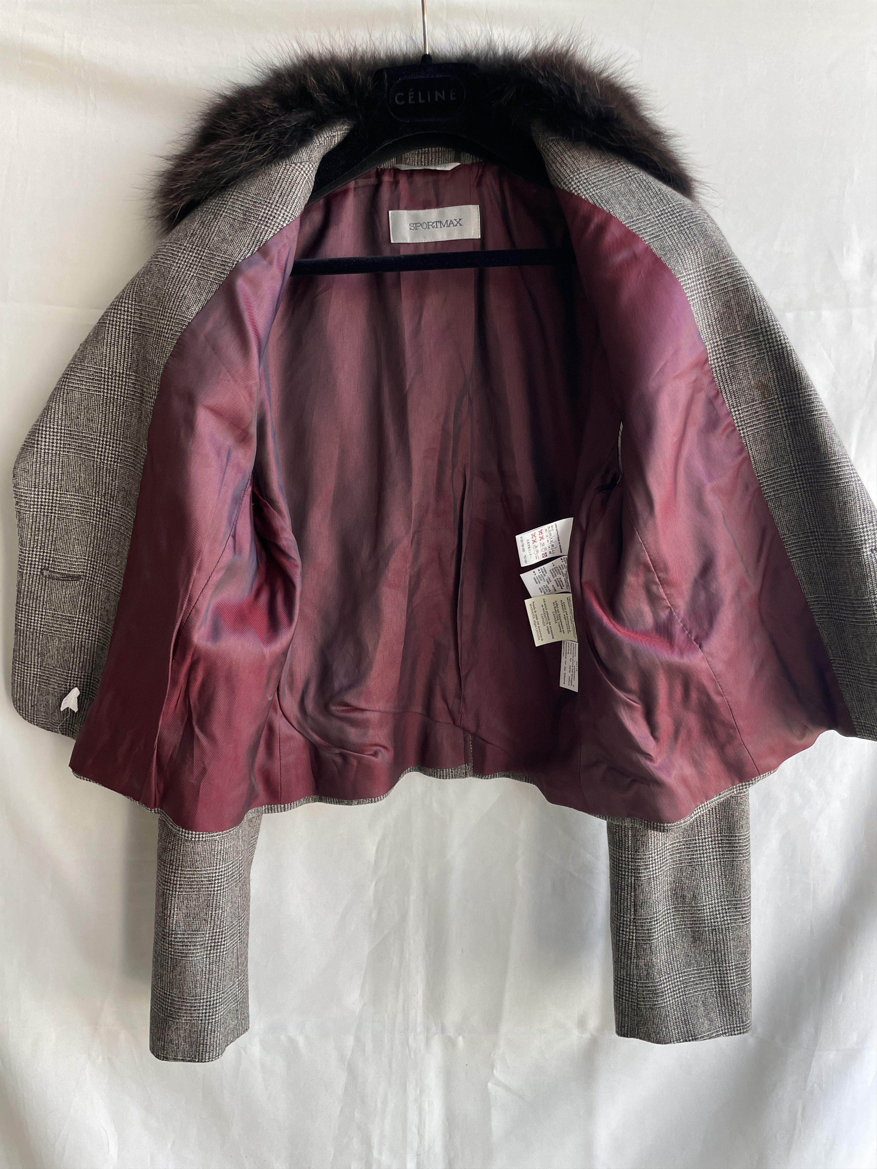Sportmax Sportmax by Max Mara Marmot Fur Check Wool Blazer Size XL / US 12-14 / IT 48-50 - 3 Thumbnail