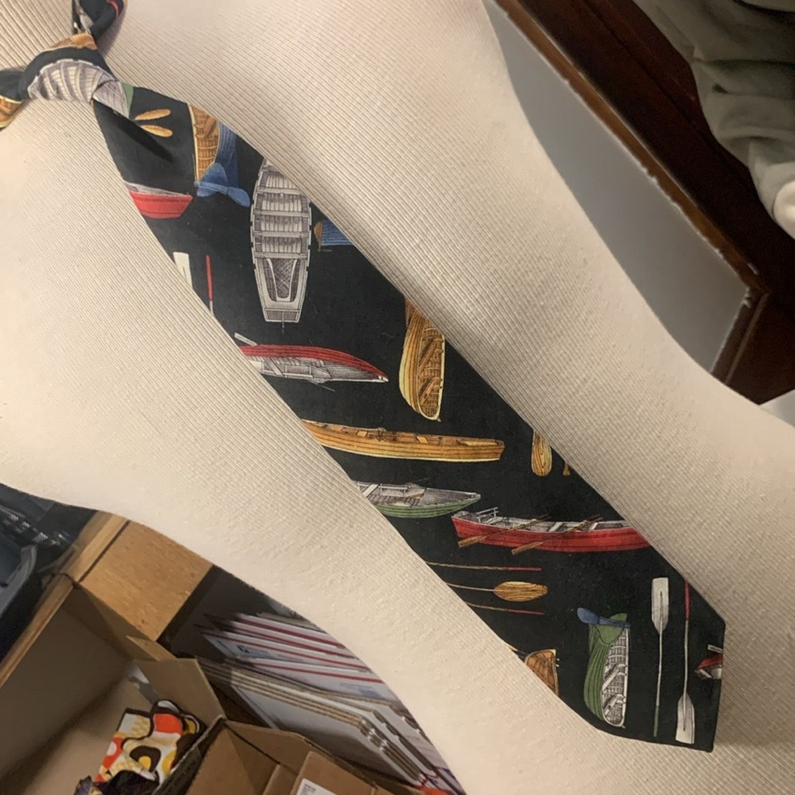 Vintage Canoes rowboats oars outdoor camping cotton necktie Size ONE SIZE - 6 Thumbnail