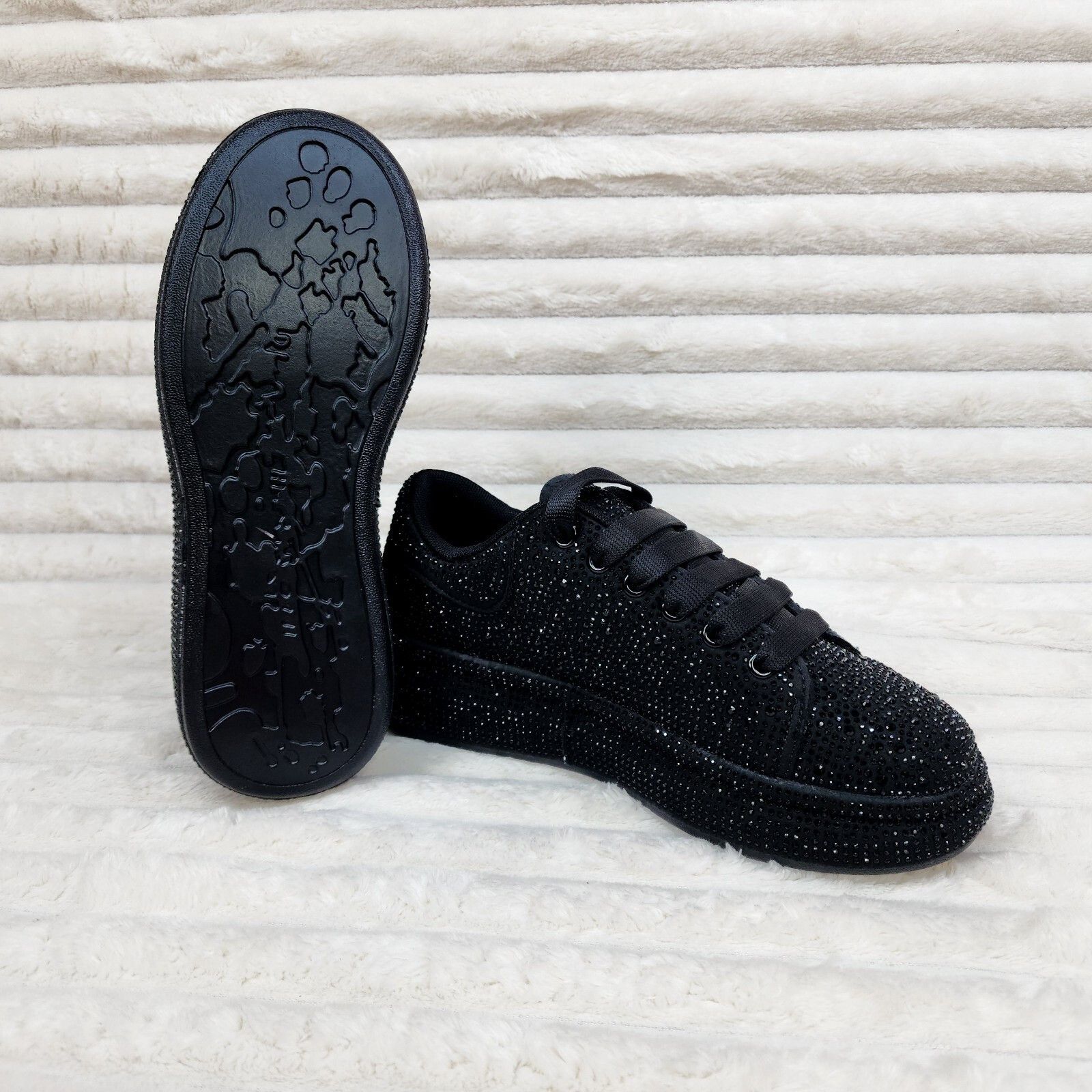 Other Dazzle Cush Black Rhinestone Platform Sneakers Tennis Shoes Size US 9 / IT 39 - 2 Thumbnail