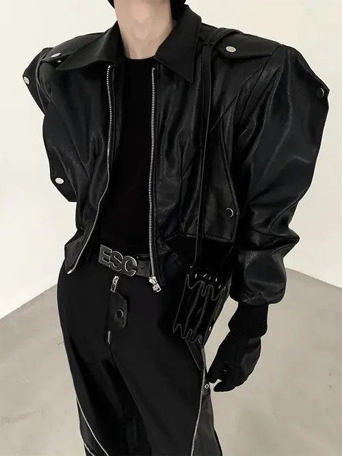 VIBE Autumn PU leather jacket long sleeve zipper gothic style Size US XL / EU 56 / 4 - 2 Thumbnail