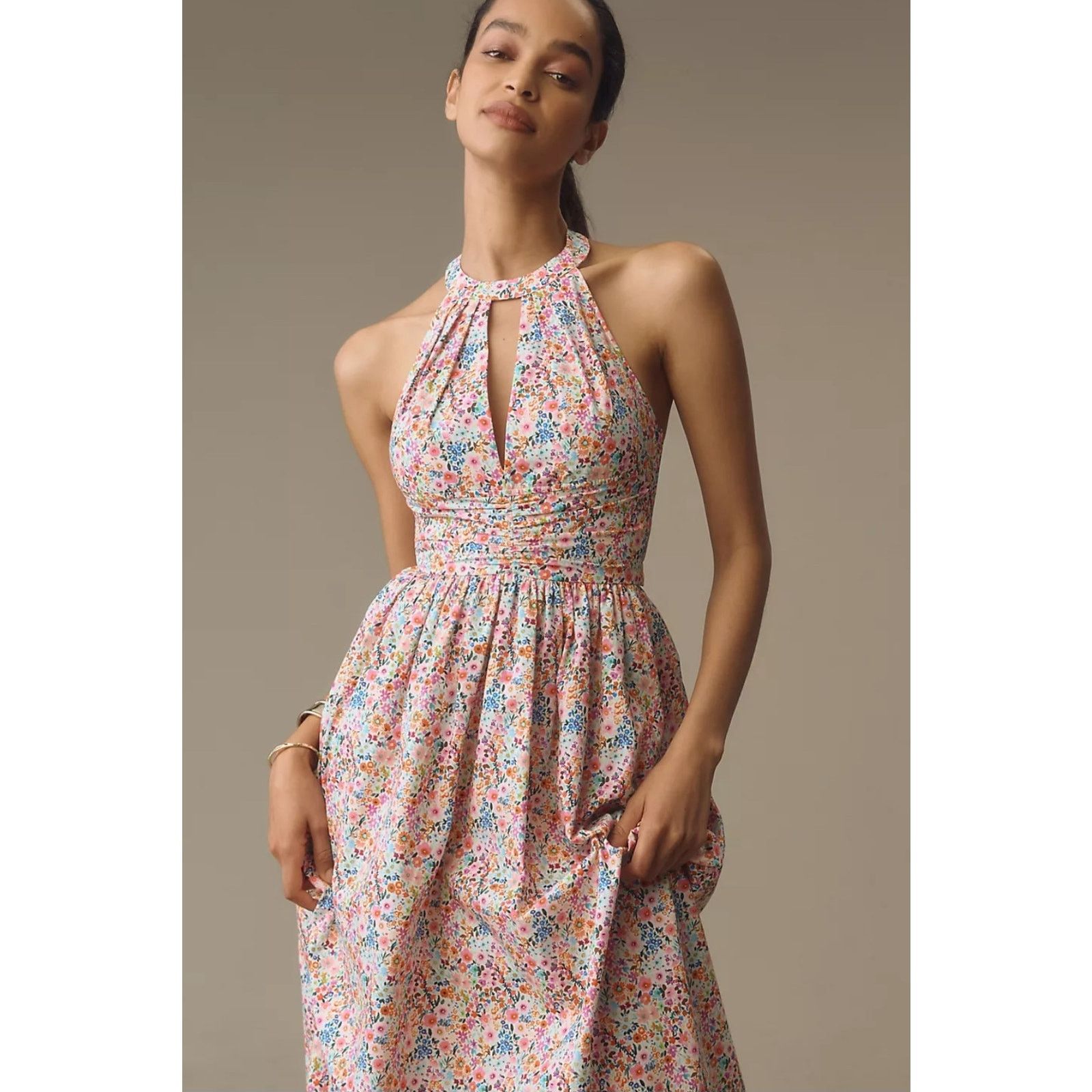 Anthropologie NWT Atsu Halter Bow-Back A-Line Midi Dress $228 SMALL Pink Size S / US 4 / IT 40 - 2 Thumbnail