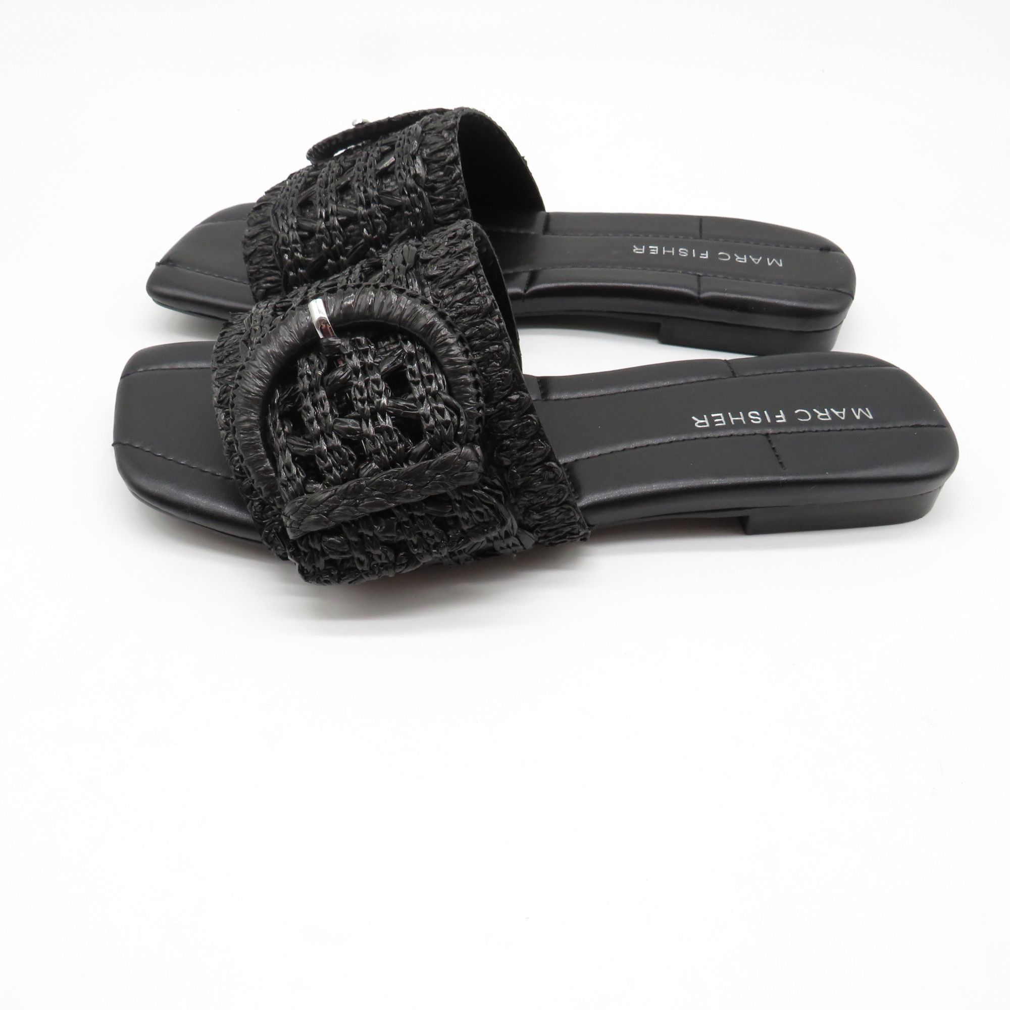Marc Fisher Marc Fisher Womens Black Loree Raffia Buckle Slide Sandals 5 Size US 5.5 / IT 35.5 - 5 Thumbnail