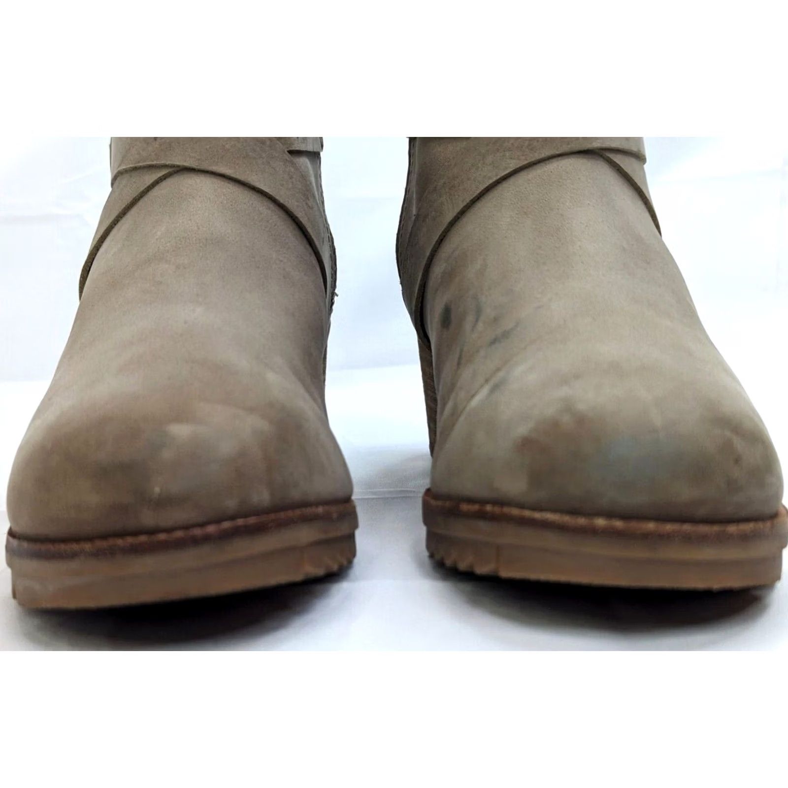SOREL SOREL Out N About Boots Women 9 Taupe Leather Ankle 8" Tall w 2.5" Heel Buckle Strap Zip NL3708-251 Brown Leather Western Casual Winter Fall Size US 9 / IT 39 - 4 Thumbnail