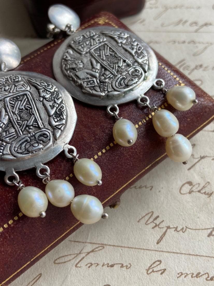 Vintage Vintage Sterling Silver 800 Earrings Mother of Pearl 27g Size ONE SIZE - 6 Thumbnail