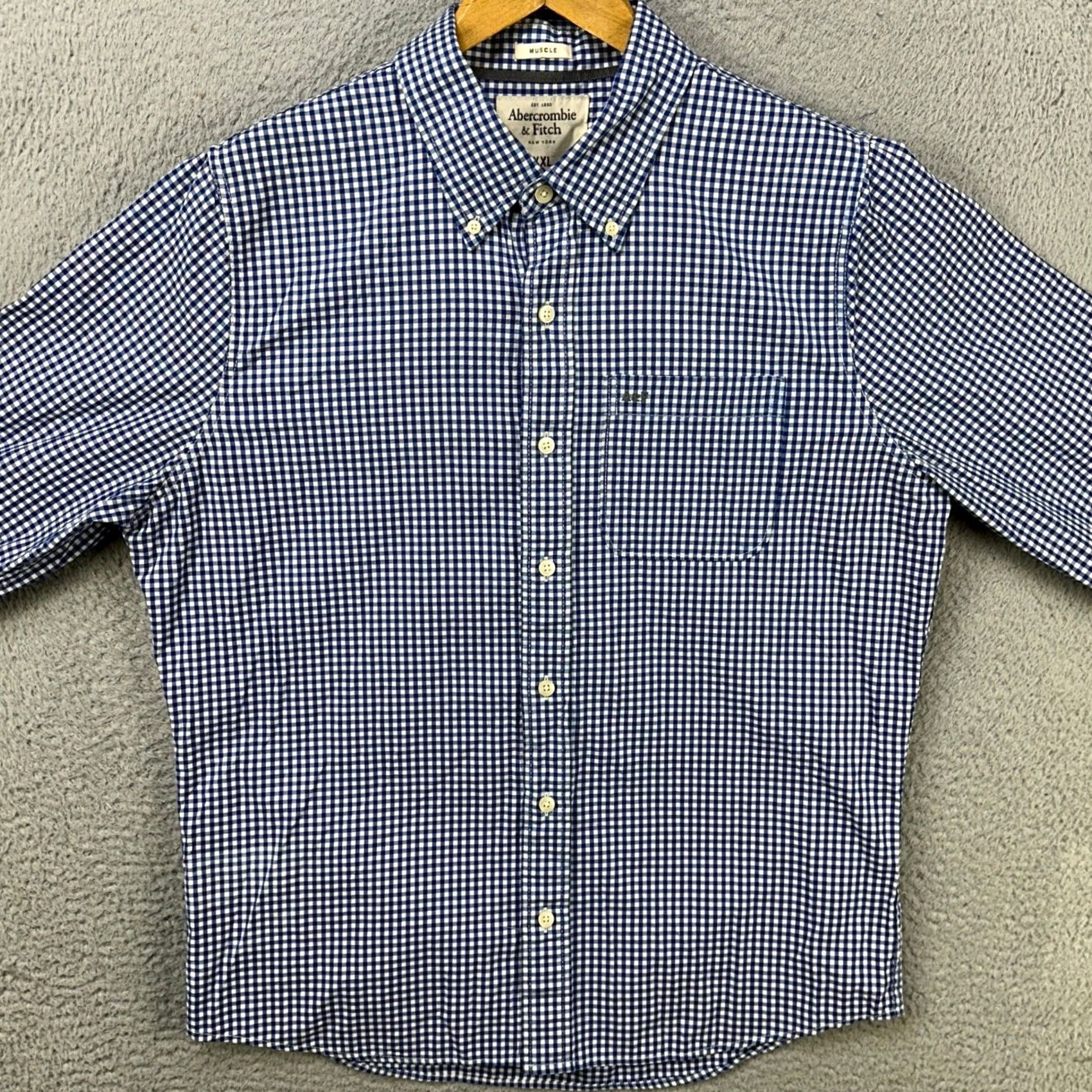 Abercrombie & Fitch Abercrombie & Fitch Shirt Button Down Mens 2XL Blue White Gingham Check Muscle Fit Size US XXL / EU 58 / 5 - 3 Thumbnail
