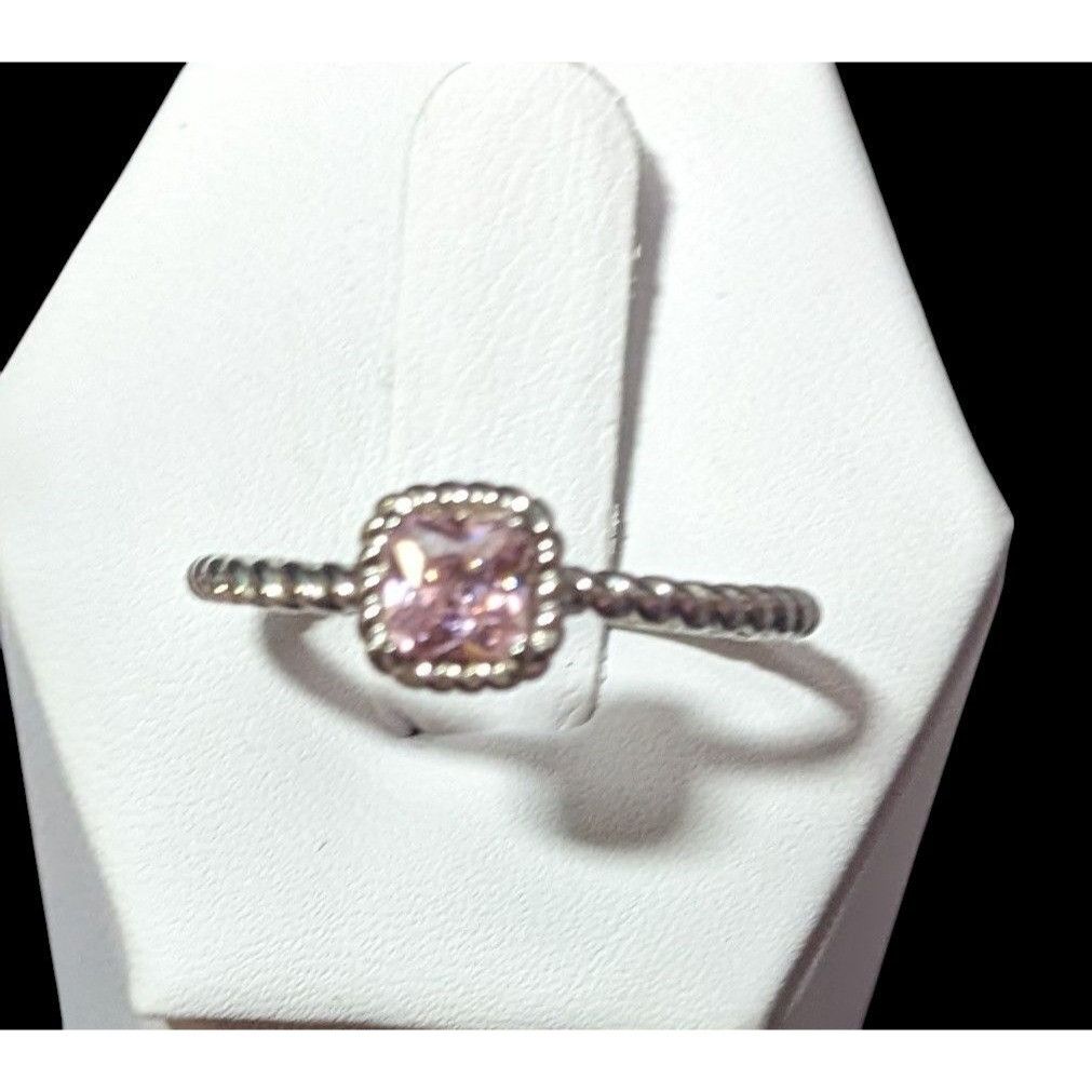 Other Dainty Coquette Silver Tone Ring With Pastel Pink Gem Signed Size ONE SIZE - 1 Thumbnail