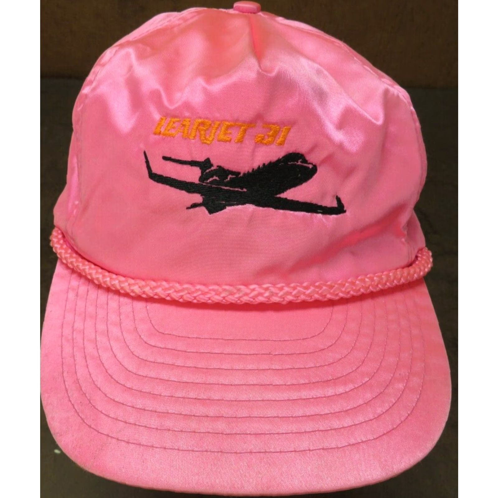 Pinko VTG HaT Trucker Snapback Hat Neon Pink Airplane VTG Learjet Advertising 1990s Multi-Color Casual Mens Womens Boys Girls Size ONE SIZE - 2 Thumbnail