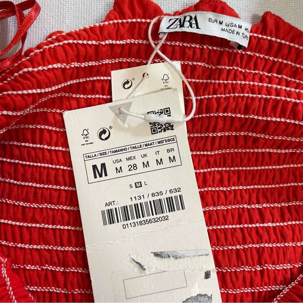 Zara NWT New Zara Red Cotton Smocked Ruffle Sleeve Mini Dress Si Size M / US 6-8 / IT 42-44 - 7 Thumbnail