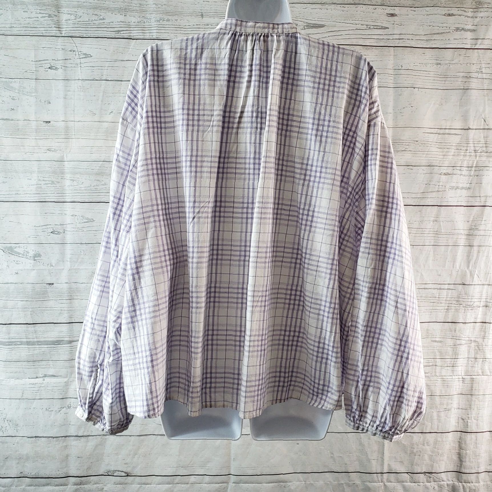 Vintage Universal Thread Womens Top Blouse Long Sleeve Round Neck Purple White Plaid Cotton Blend L Large Size L / US 10 / IT 46 - 4 Thumbnail