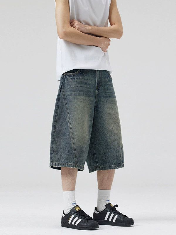 Jean Versatile distressed trendy men's scimitar denim shorts Size US 32 / EU 48 - 2 Thumbnail