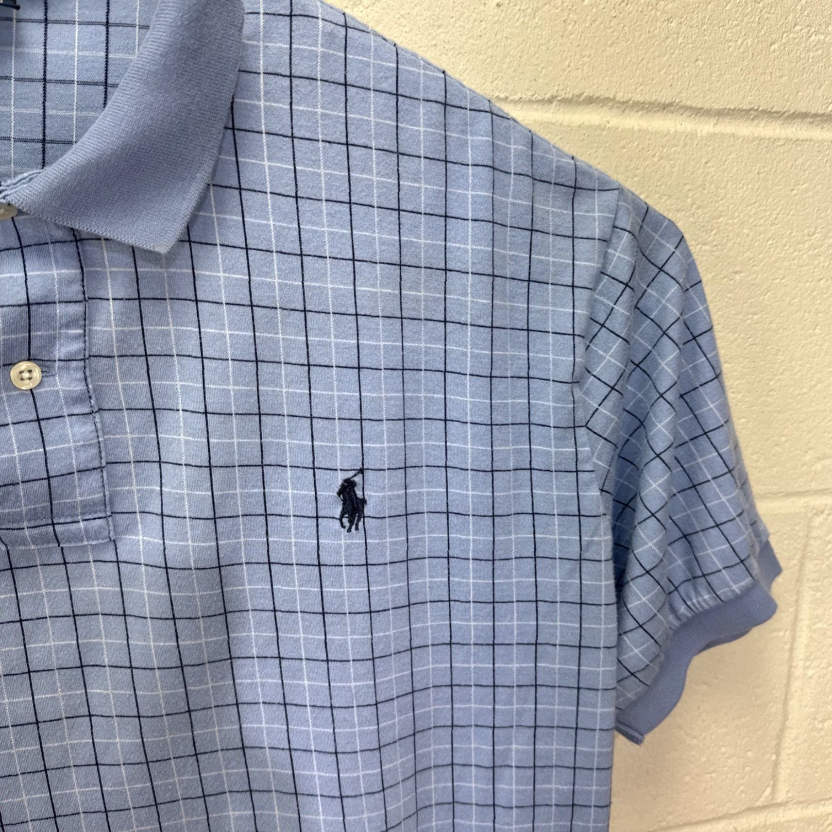 Polo Ralph Lauren VINTAGE Polo Ralph Lauren Shirt Mens XL Blue White Windowpane Golf Polo Casual Wedding Party Collared Short Sleeve Size US XL / EU 56 / 4 - 5 Thumbnail