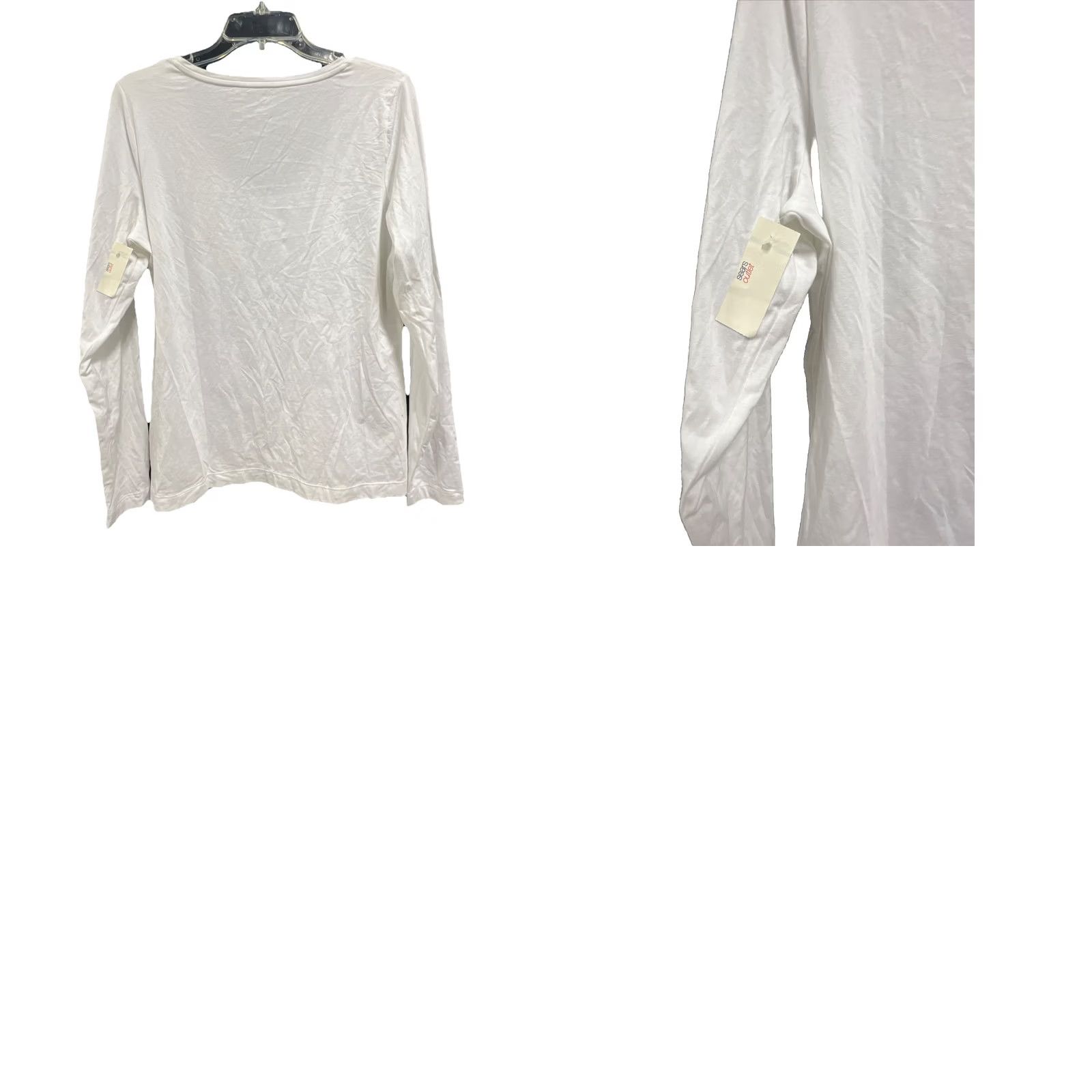 Lands' End Lands' End Womens White V Neck Long Sleeve Tee Shirt Fitted Size L 14-16 NWT Size XL / US 12-14 / IT 48-50 - 8 Thumbnail