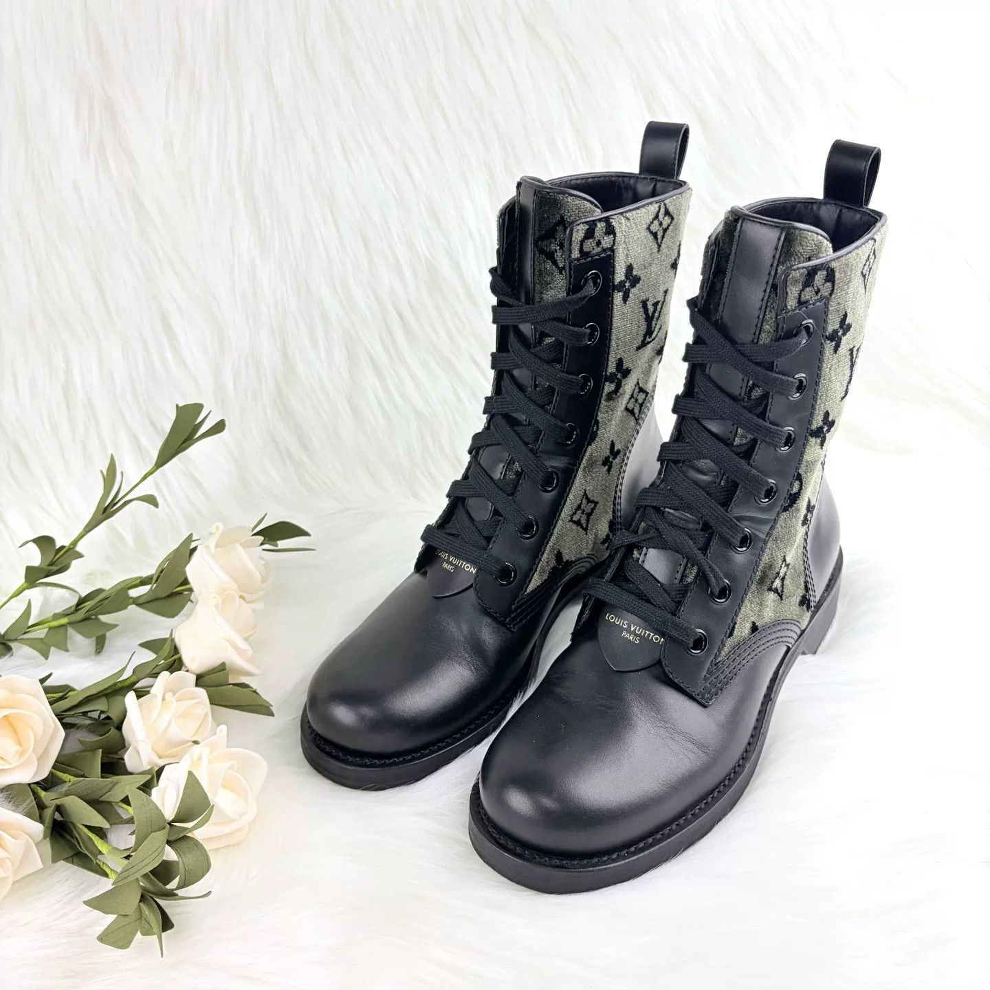 Louis Vuitton LV Camo Embossed Leather Martin Boots Size US 6 / IT 36 - 1 Thumbnail